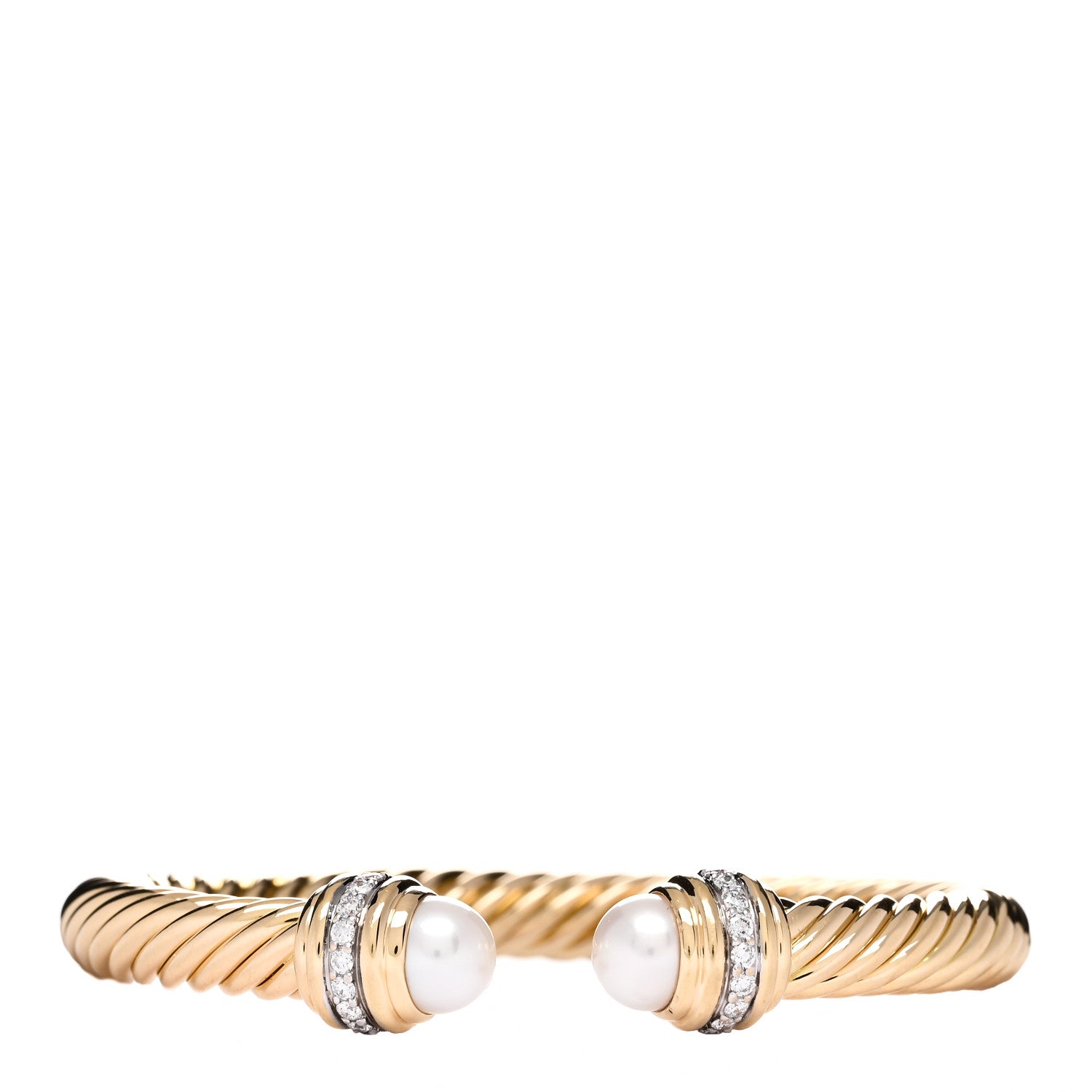 David Yurman 18K Yellow Gold Diamond Pearl 7mm Cable Classic Bracelet 1 of 4