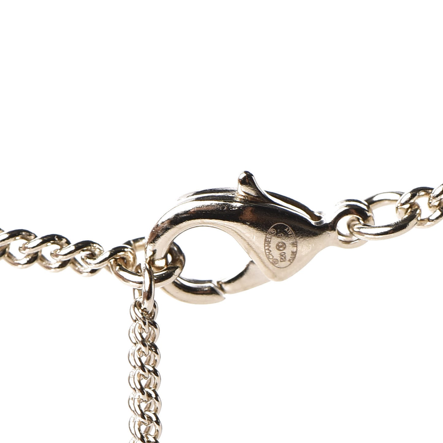 Lambskin Pearl Strass Sergeant Chain Dog Tag Charm Necklace Gold