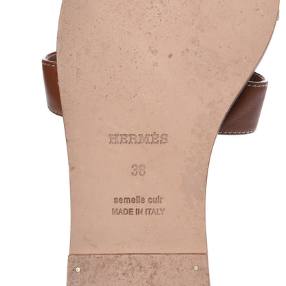 Hermes Box Calfskin Oran Sandals 38 Gold 7 of 9