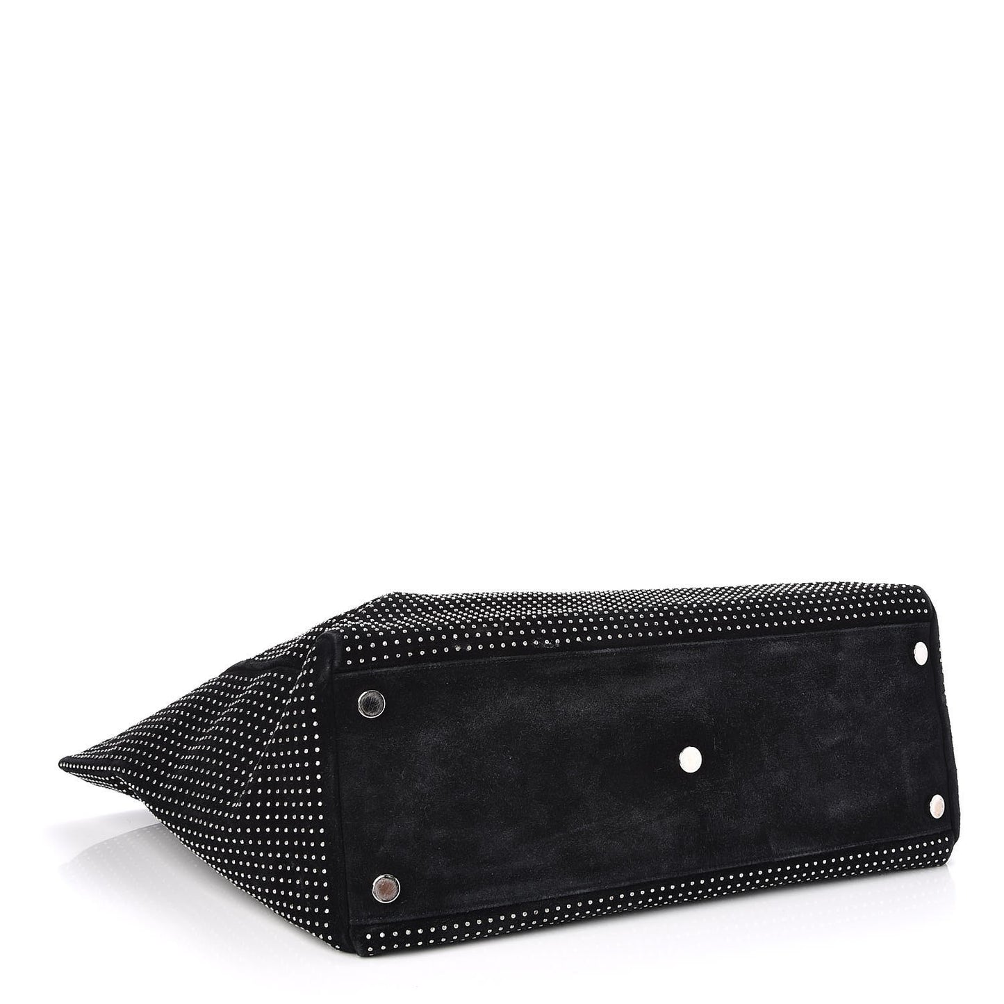 Calfskin Suede Studded Reversible East West Shopping Tote Black