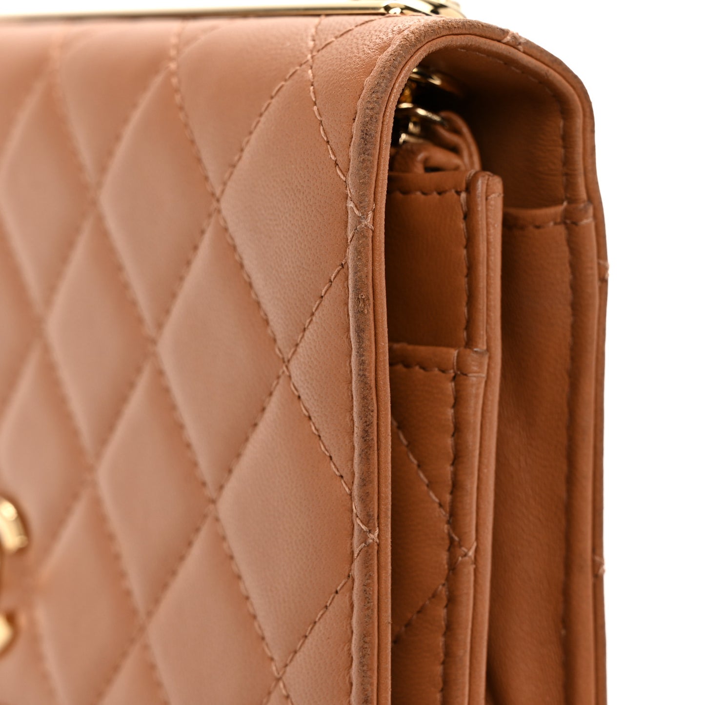 Lambskin Quilted Trendy CC Wallet On Chain WOC Camel