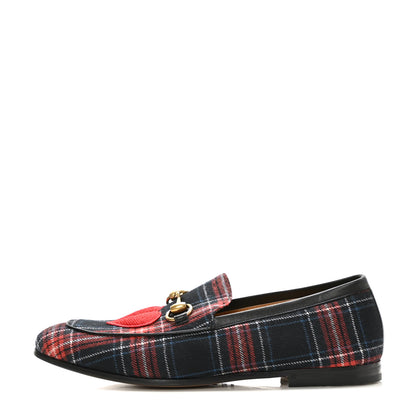 Gucci Cotton Horsebit Tartan Print Mens Jordaan Loafers 6 Red Black 1 of 8