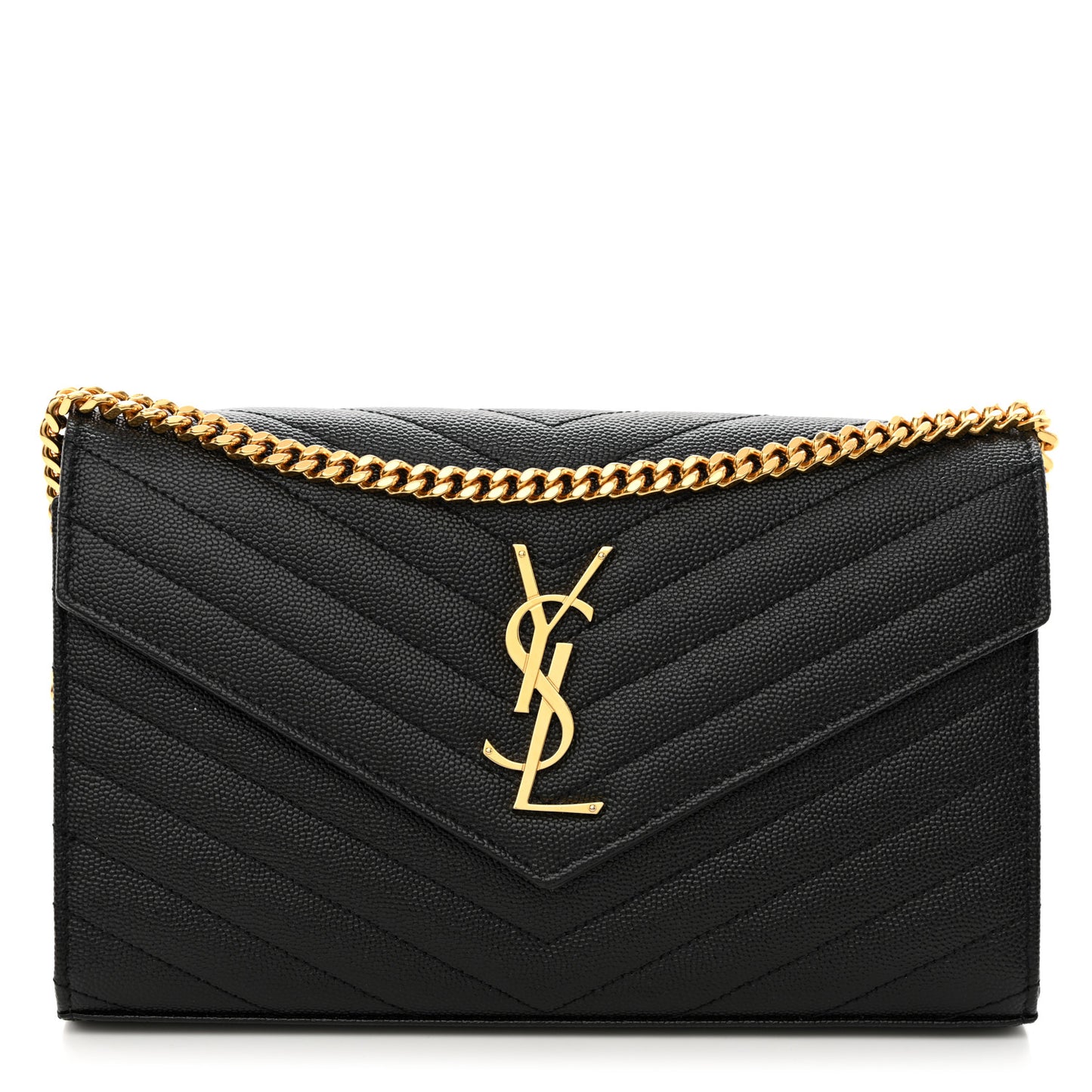 Grain De Poudre Matelasse Chevron Monogram Chain Wallet Black
