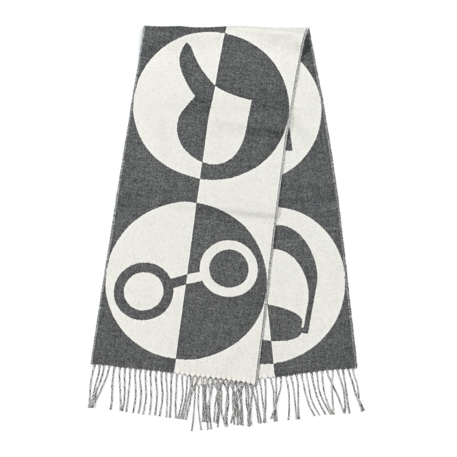 Hermes Cashmere Casaque Charms Muffler Gris Flanelle Ivoire 2 of 4
