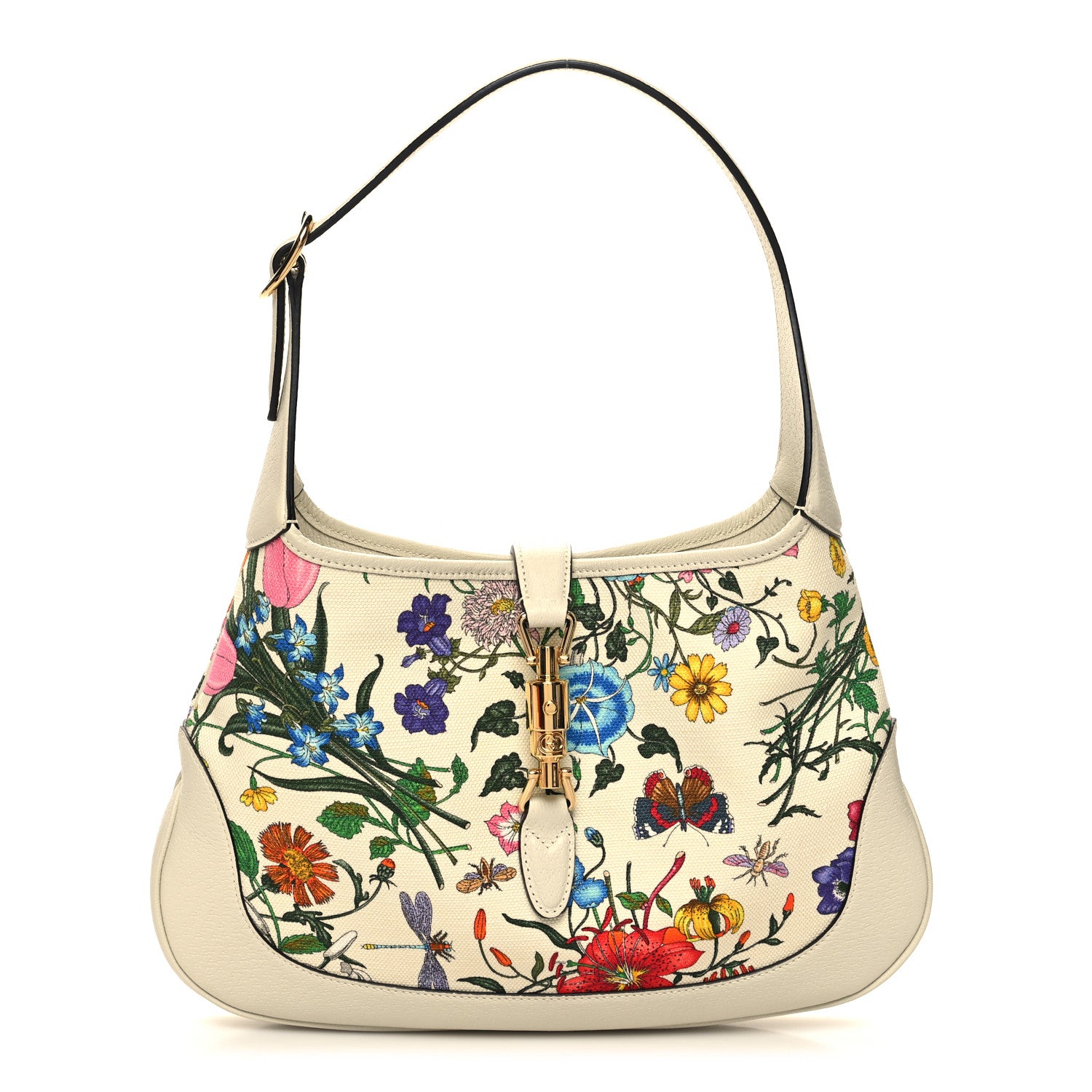 Gucci Canvas Flora Medium Jackie Hobo White 1 of 12