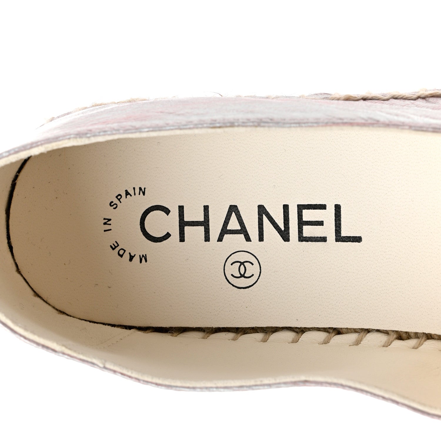 Chanel Laminated Lambskin Grosgrain Embroidered CC Espadrilles 40 Pink Silver Black 7 of 8