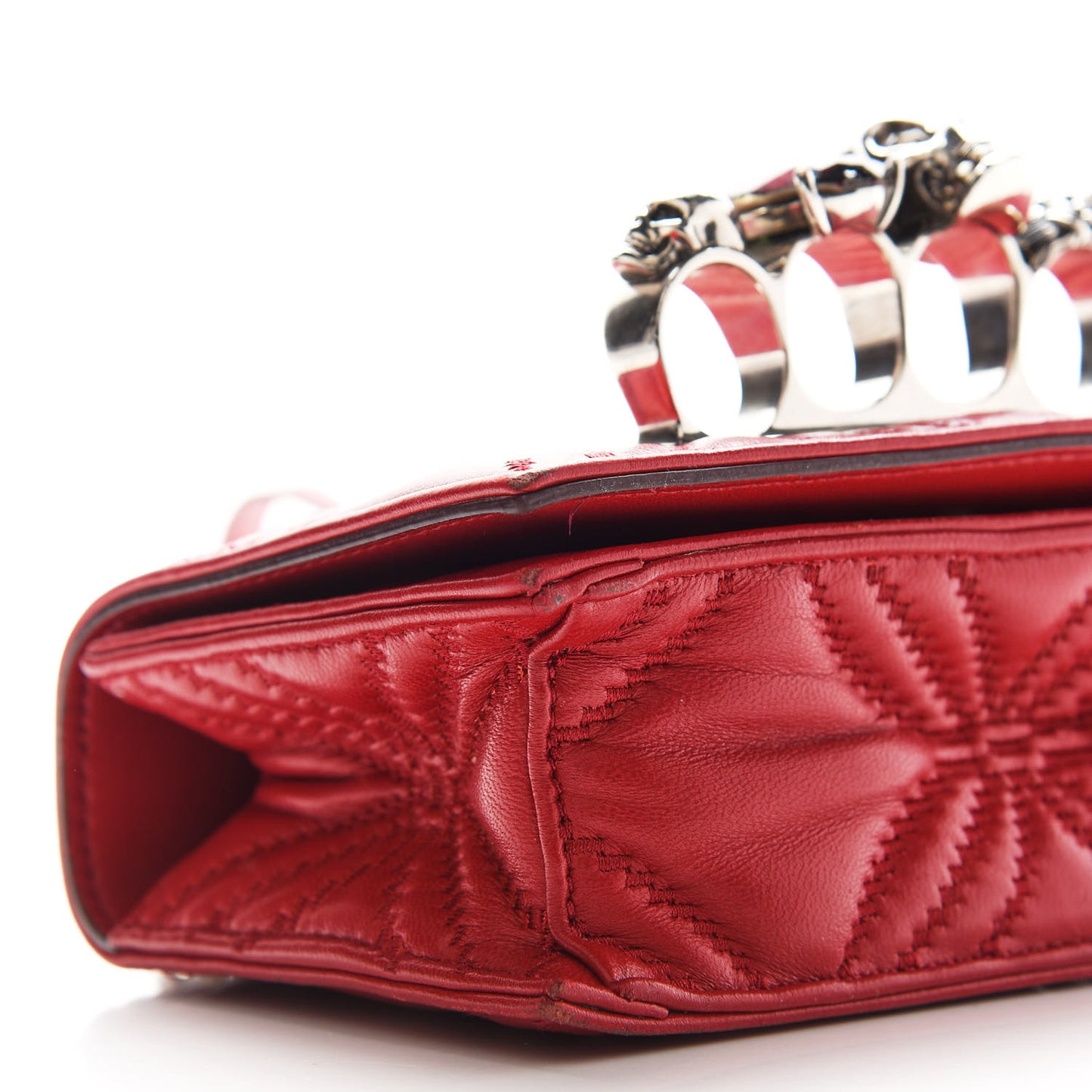 Lambskin Floral Stitched Knuckle Crossbody Bag Welsh Red