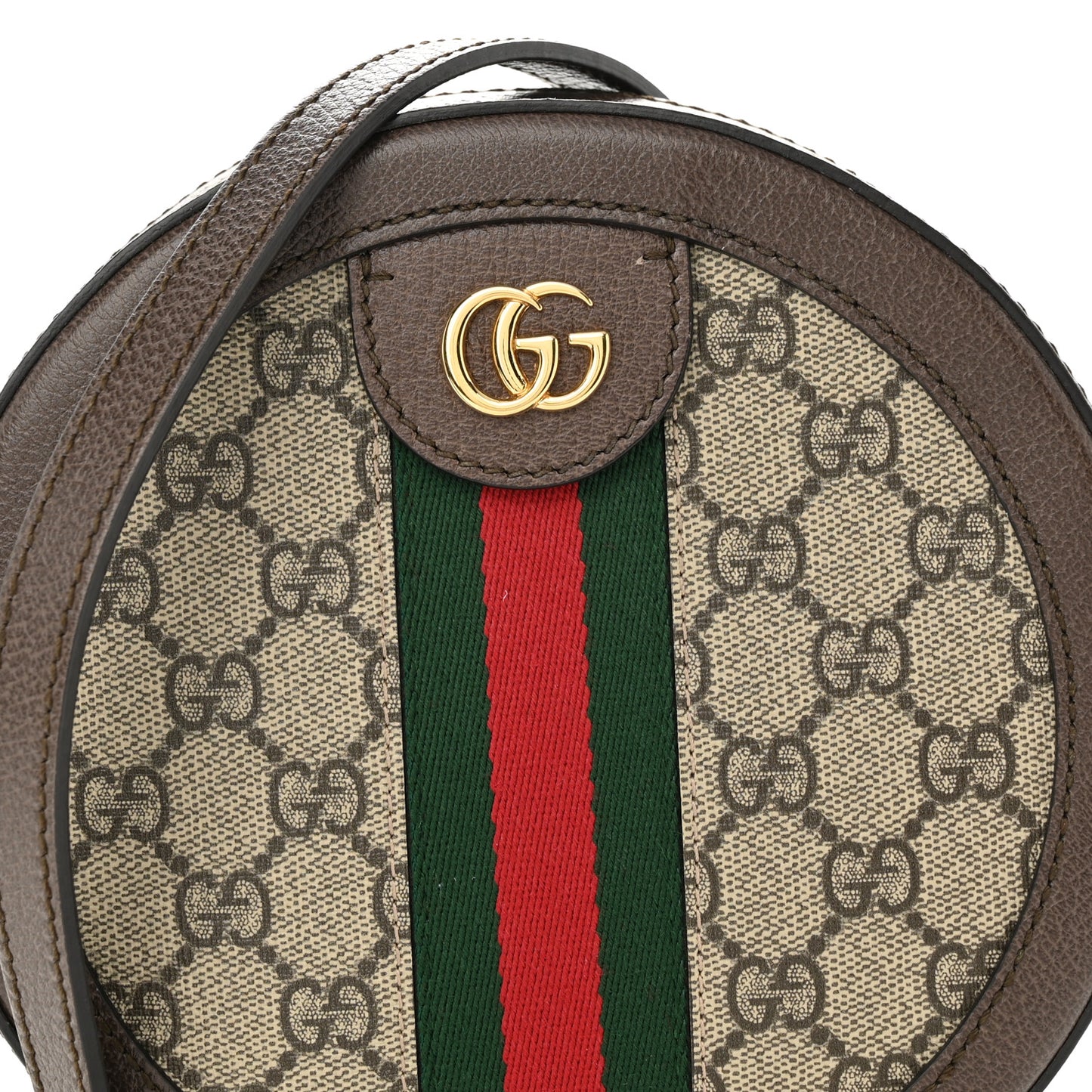 GG Supreme Monogram Web Mini Ophidia Round Shoulder Bag Brown