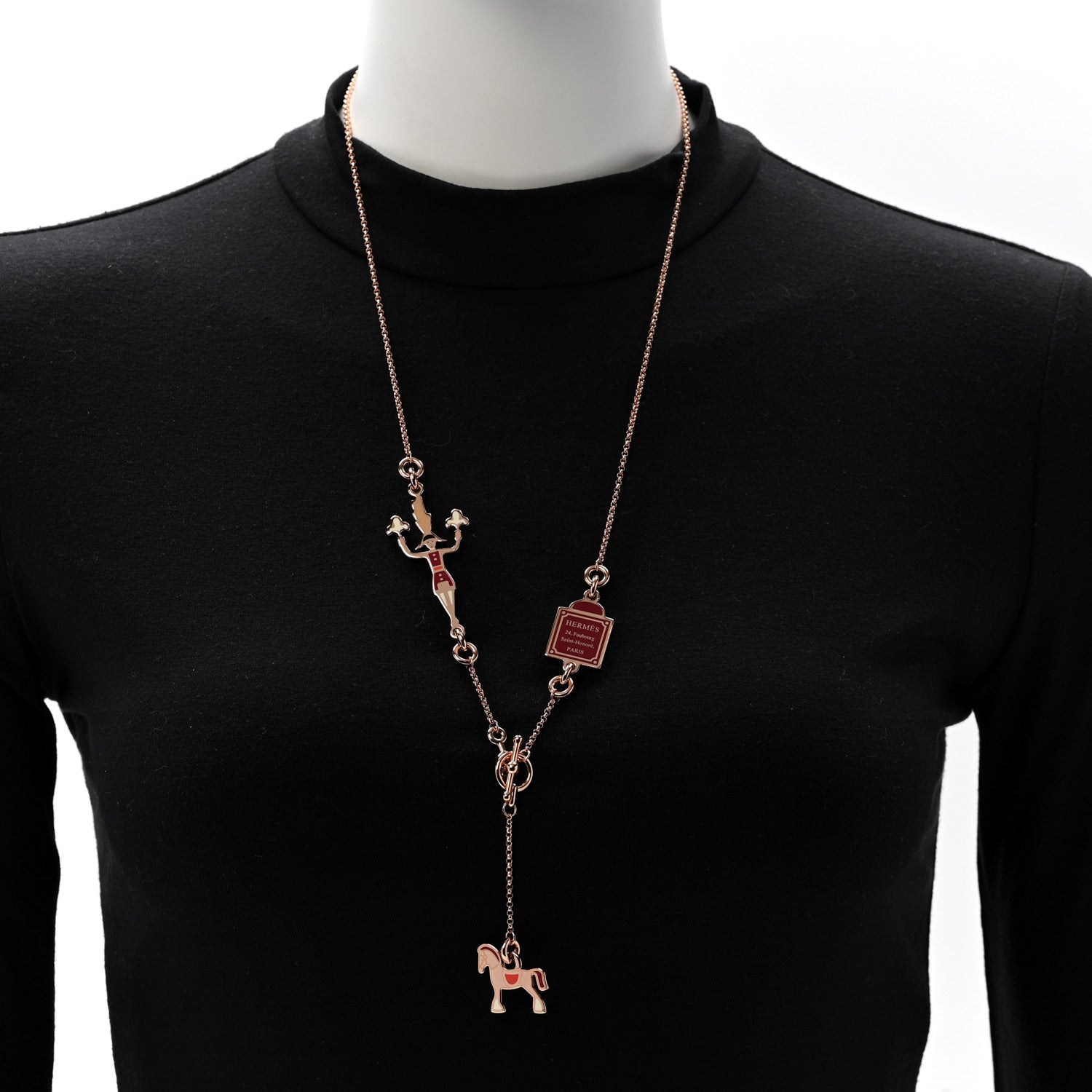 Hermes Metal Enamel Cheval Grand Parade Necklace Rose Gold 2 of 7