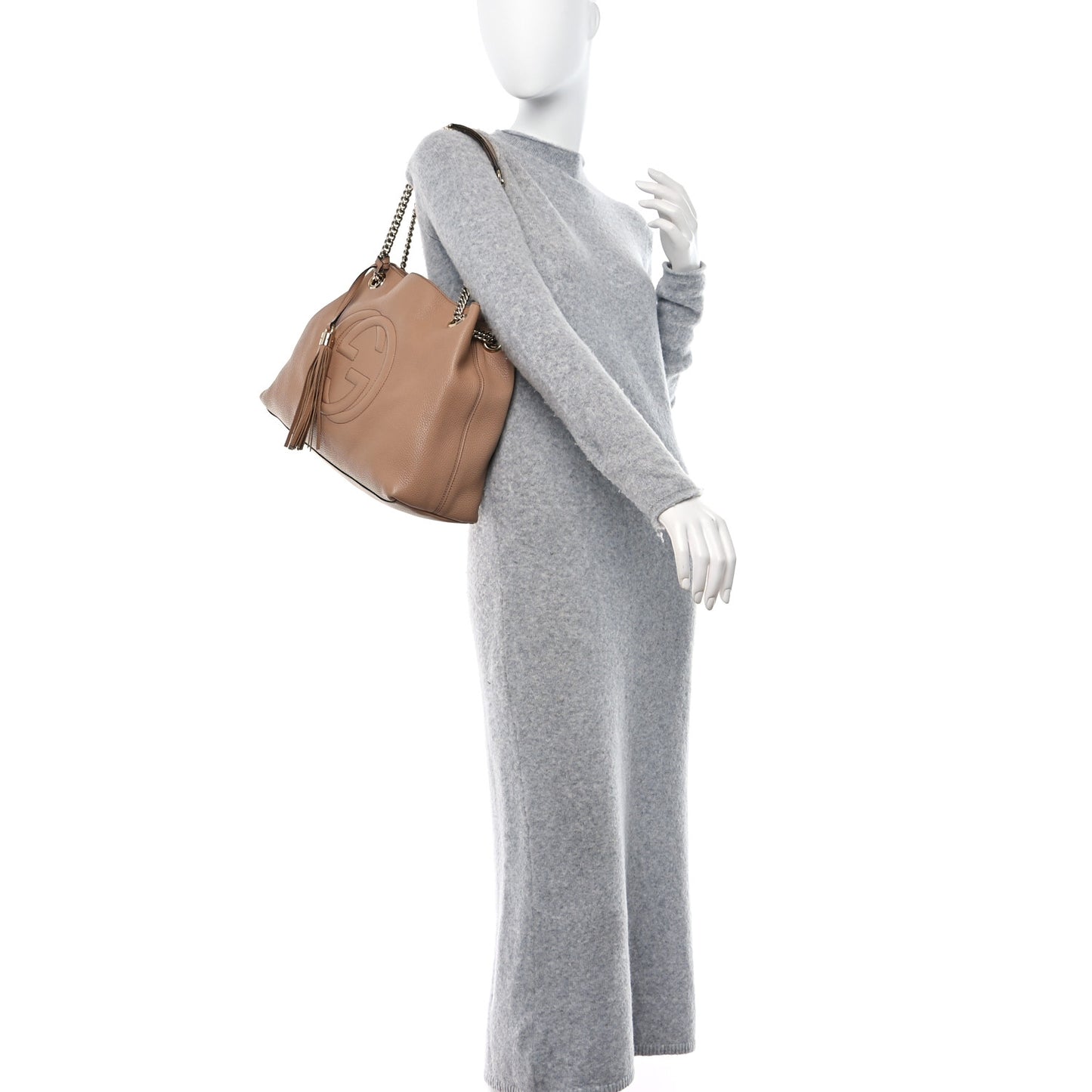 Pebbled Calfskin Medium Soho Chain Shoulder Bag Camelia