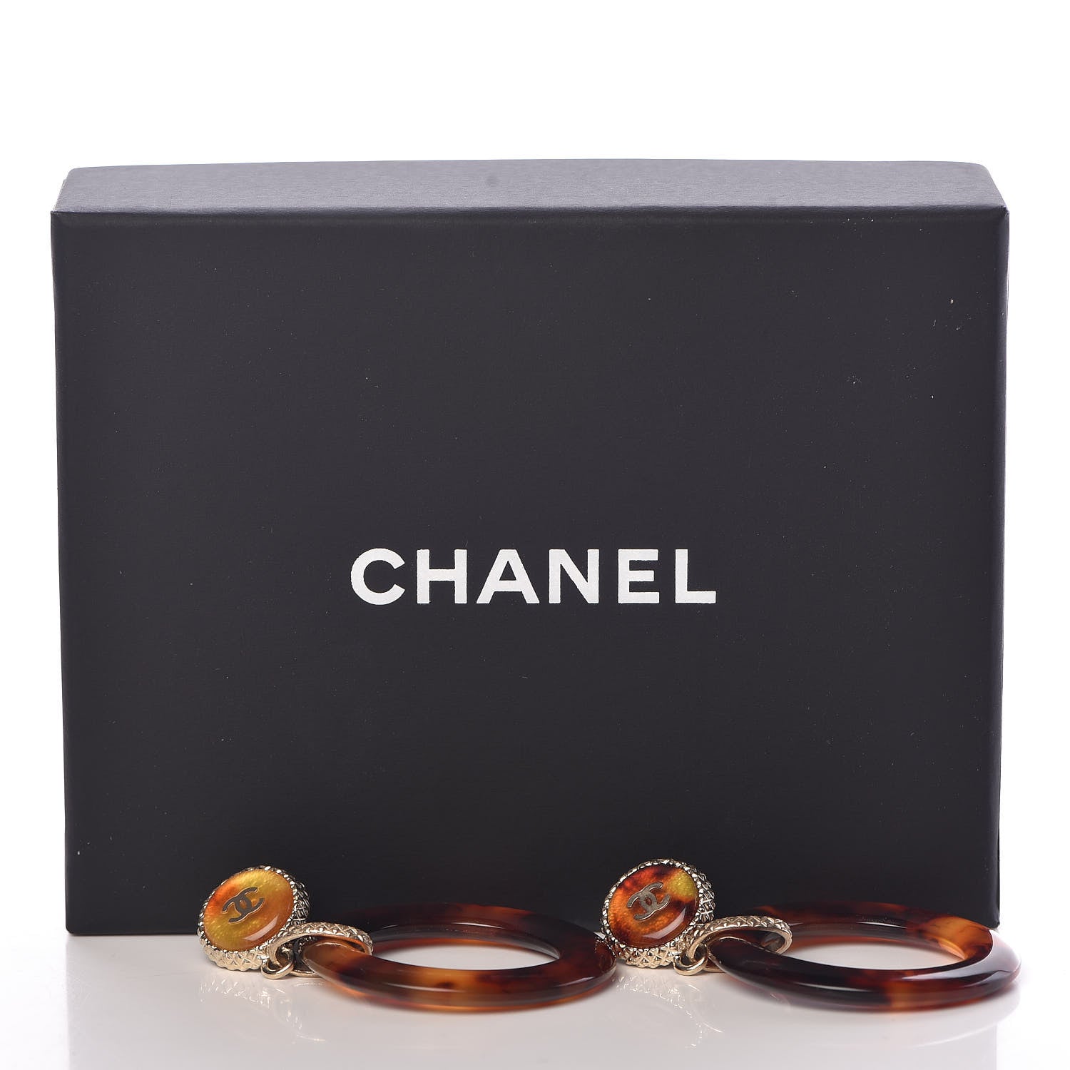 Chanel Resin CC Drop Earrings Tortoise Gold 5 of 5