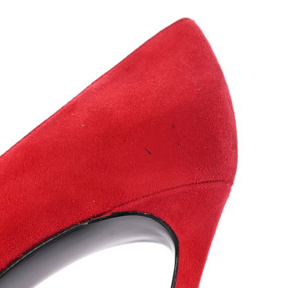 Saint Laurent Kid Scamosciato Classic Paris 105 Skinny Pumps 37.5 New Red 10 of 12