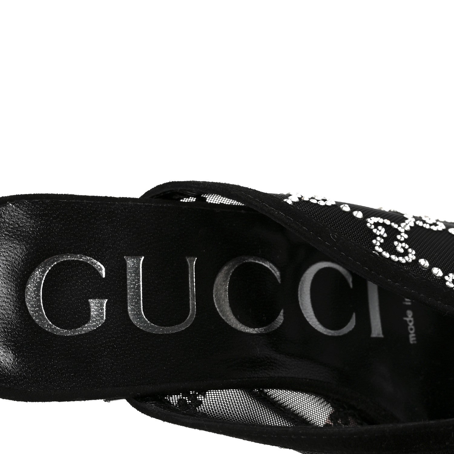 Gucci Tela Retino Kid Scamosciato Crystal GG Monogram Square G 95mm Slide Sandals 35 Black 8 of 8
