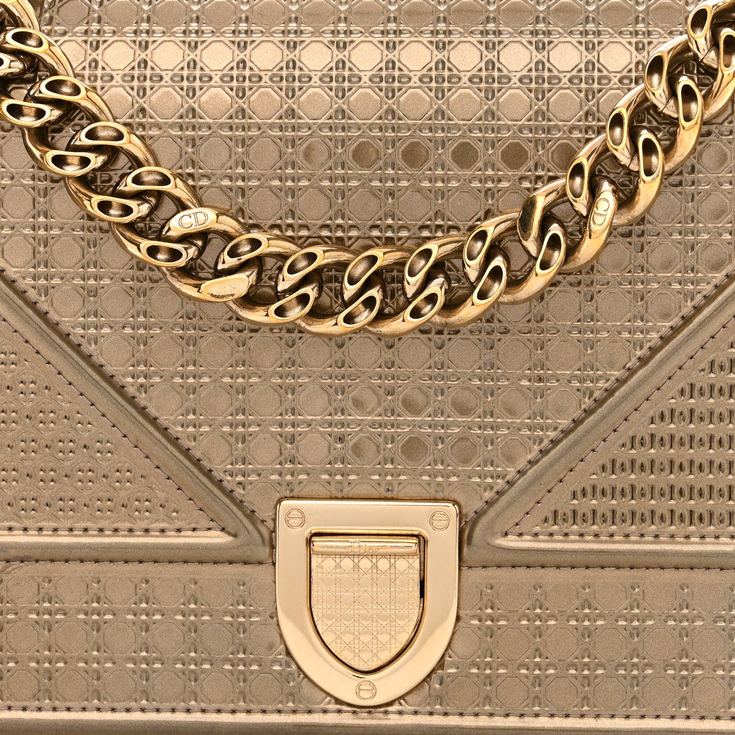 Christian Dior Metallic Patent Micro-Cannage Medium Diorama Flap Bag Gold 7 of 16