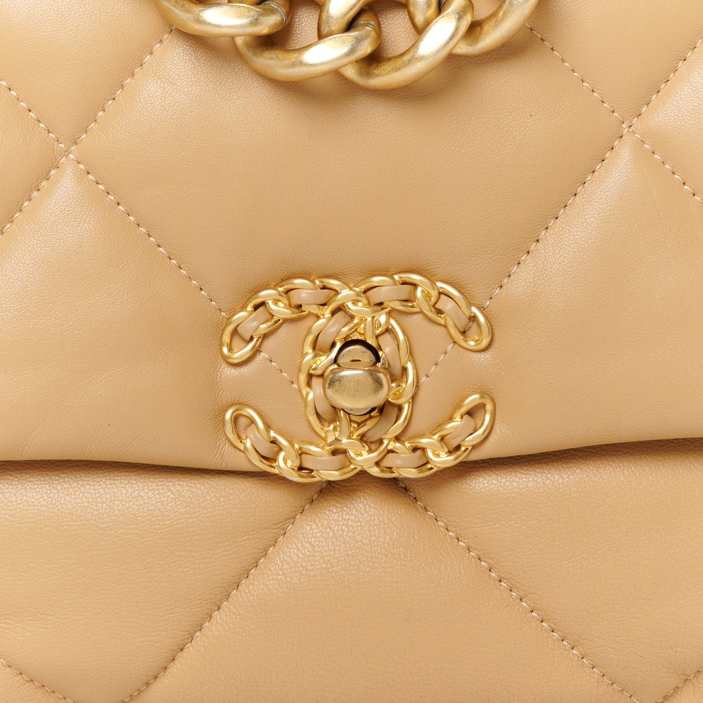 Lambskin Quilted Large Chanel 19 Flap Dark Beige