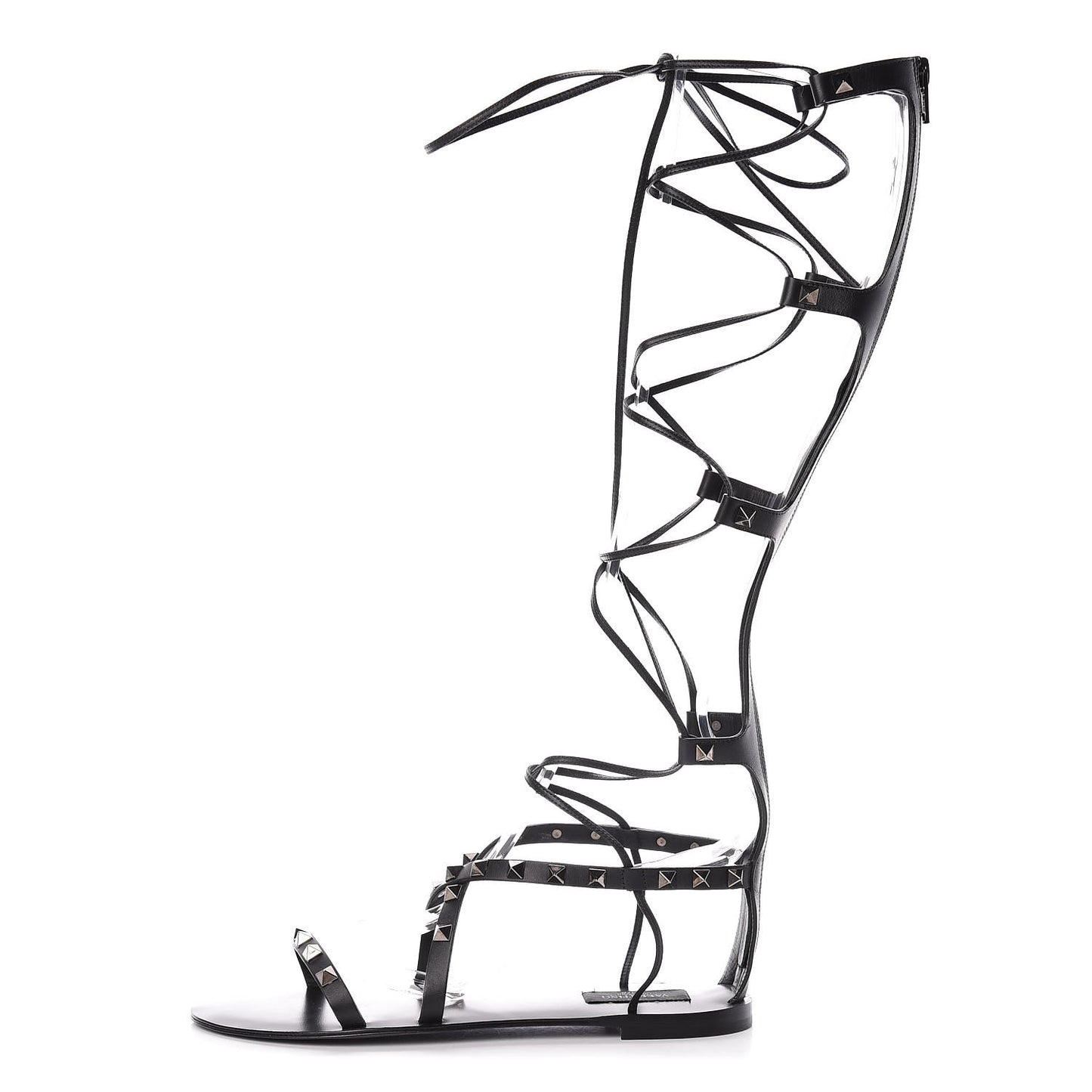 Calfskin Rockstud Knee-High Gladiator Sandals 37.5 Black