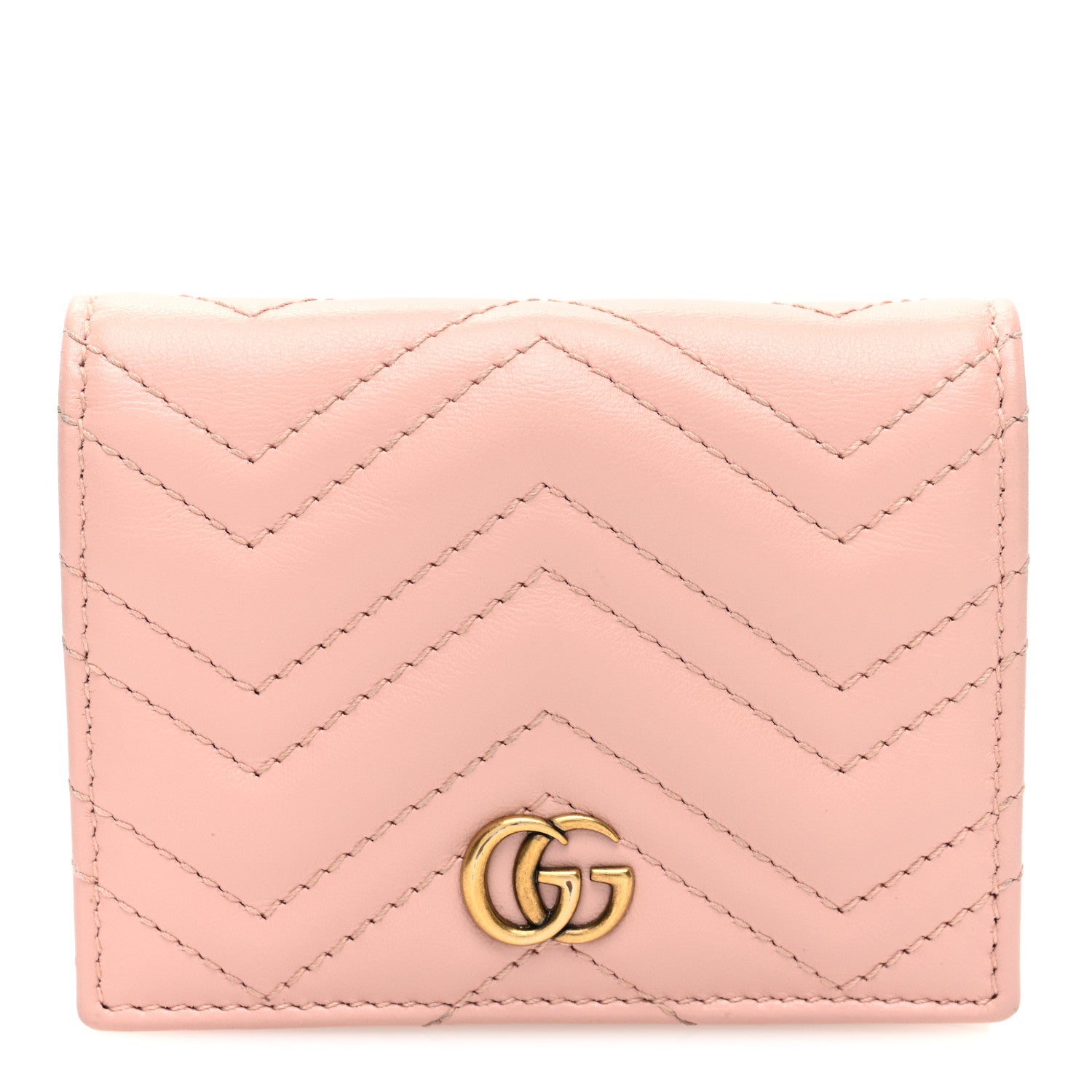 Gucci Calfskin Matelasse GG Marmont Card Case Wallet Perfect Pink 1 of 7
