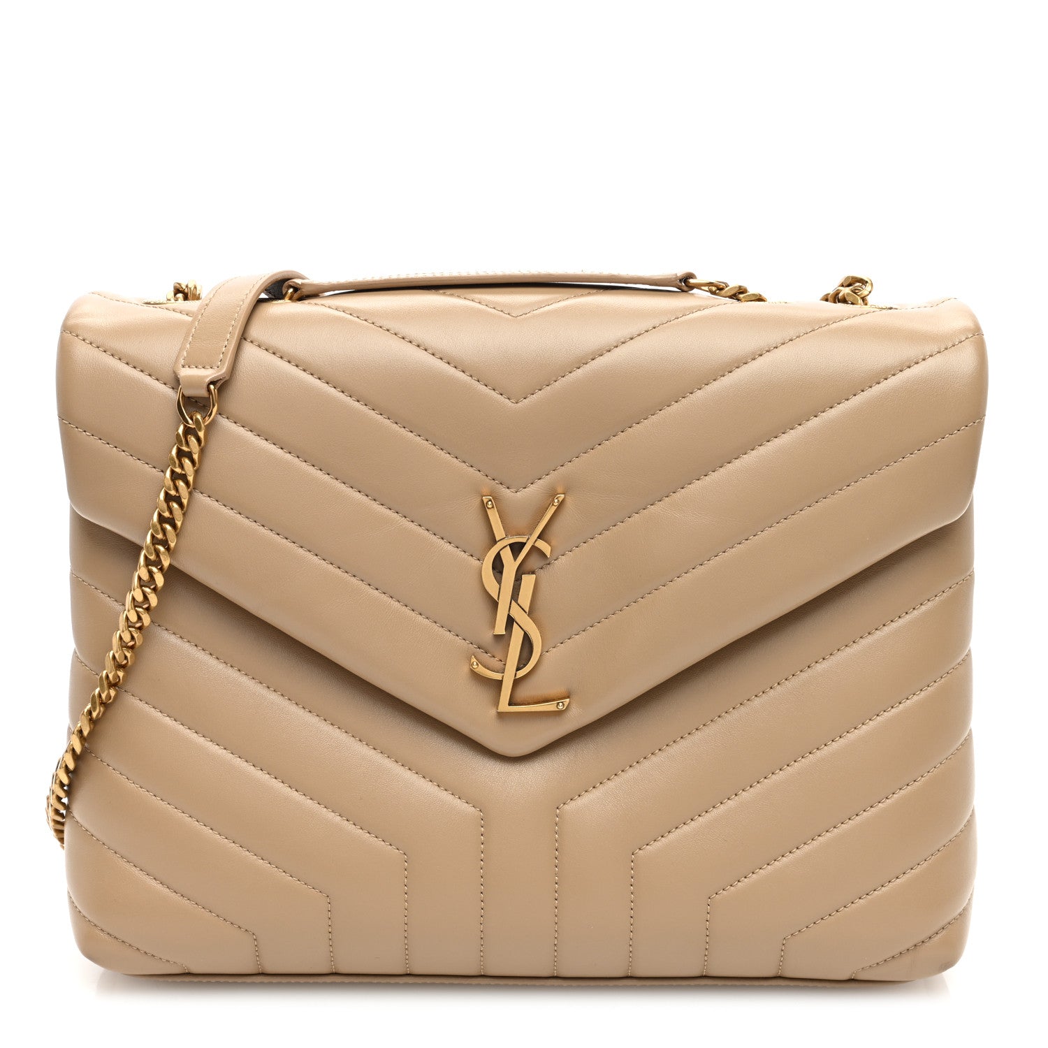 Saint Laurent Calfskin Y Quilted Monogram Medium Loulou Chain Satchel Natural Tan 1 of 10