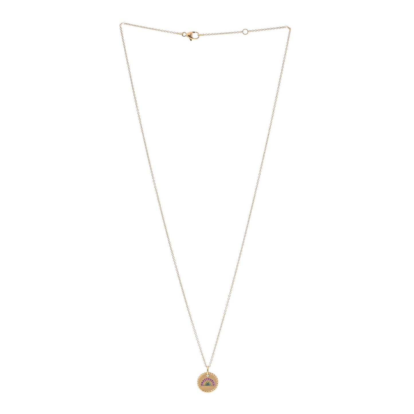 18K Yellow Gold Pink Yellow Blue Sapphire Tsavorite Collectibles Rainbow Pendant Necklace