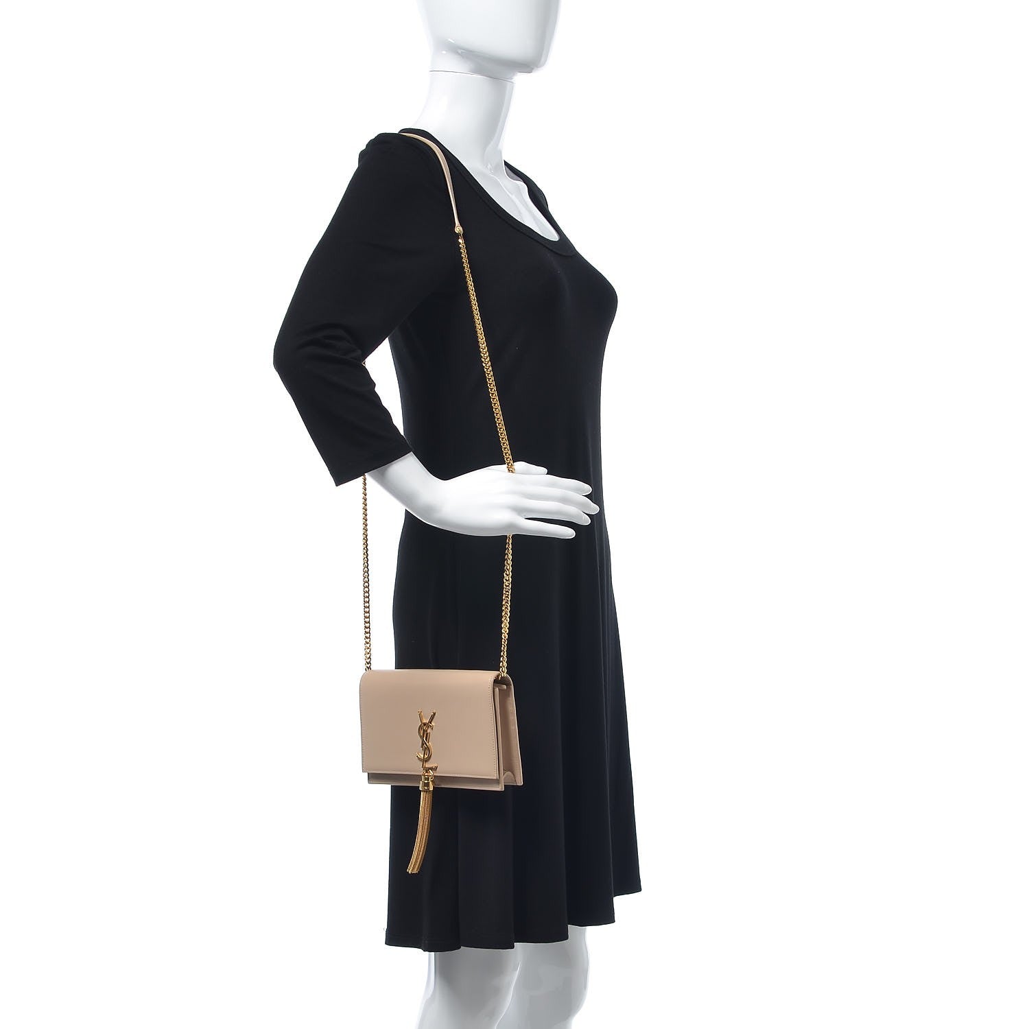 Saint Laurent Smooth Calfskin Classic Monogram Kate Tassel Chain Wallet Nude Powder 2 of 9