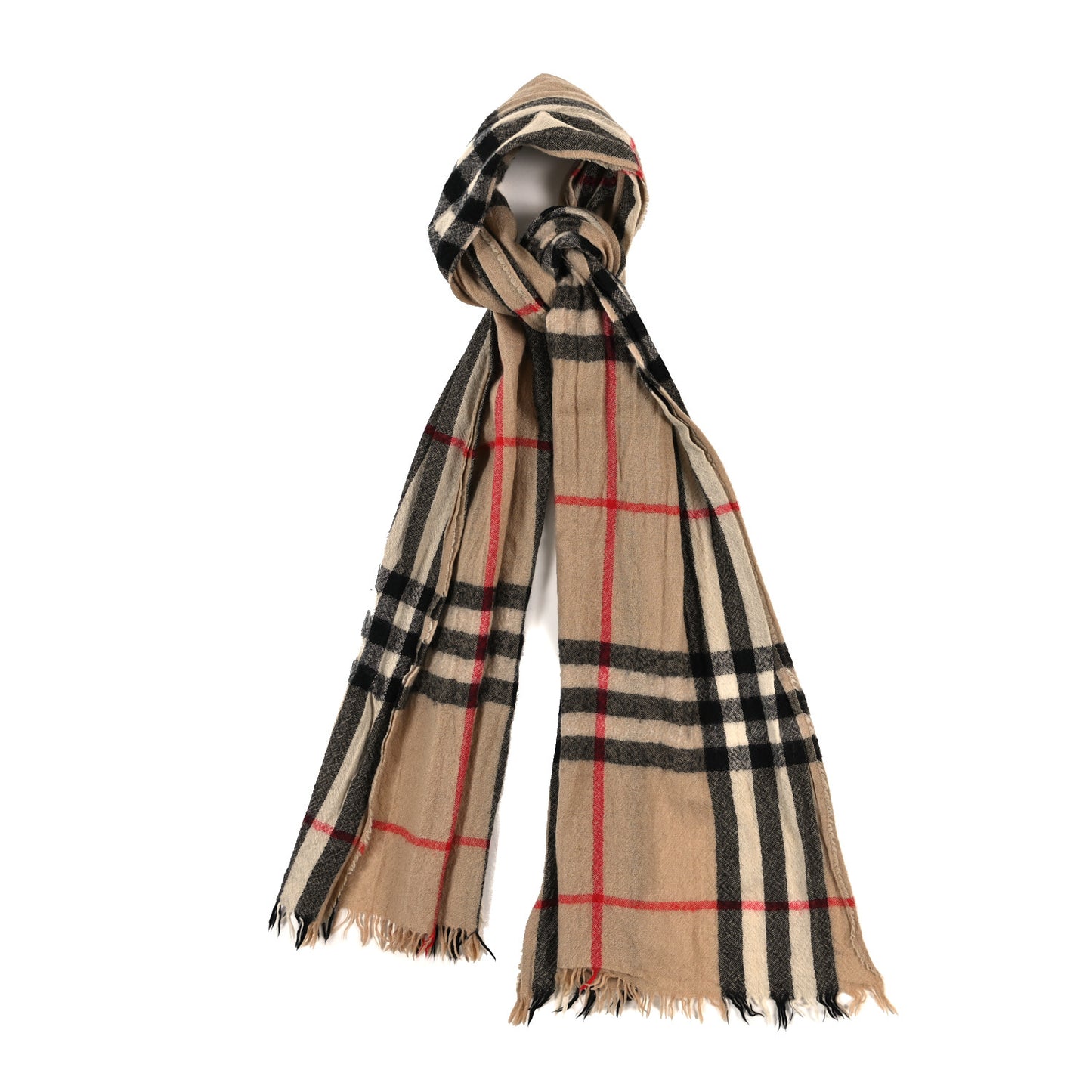 Wool Cashmere House Check Fringe Scarf