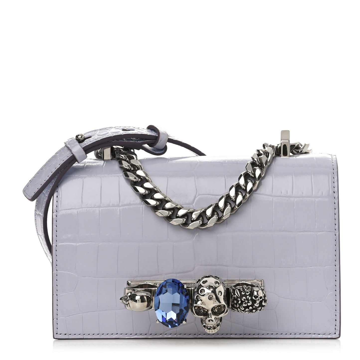 Shiny Crocodile Embossed Jeweled Satchel Lavender