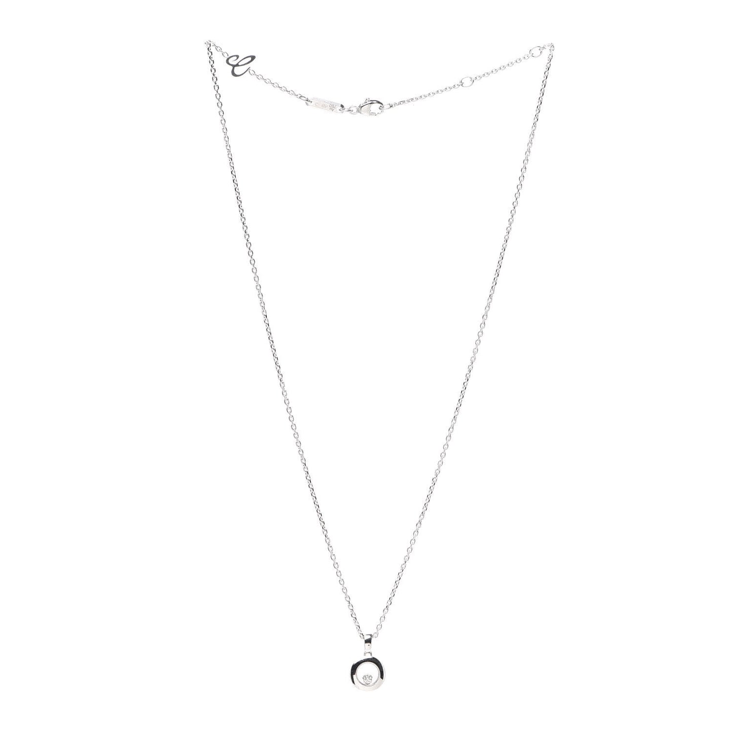 18K White Gold Happy Diamonds 1 Floating Diamonds Round Pendant Necklace