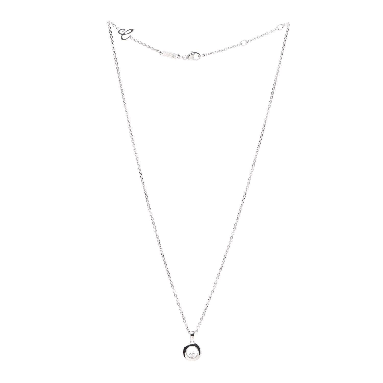 Chopard 18K White Gold Happy Diamonds 1 Floating Diamonds Round Pendant Necklace 3 of 5