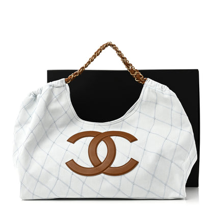 Chanel Denim Calfskin Quilted Coco Beach Small Shopping Tote Light Blue Brown 12 of 12