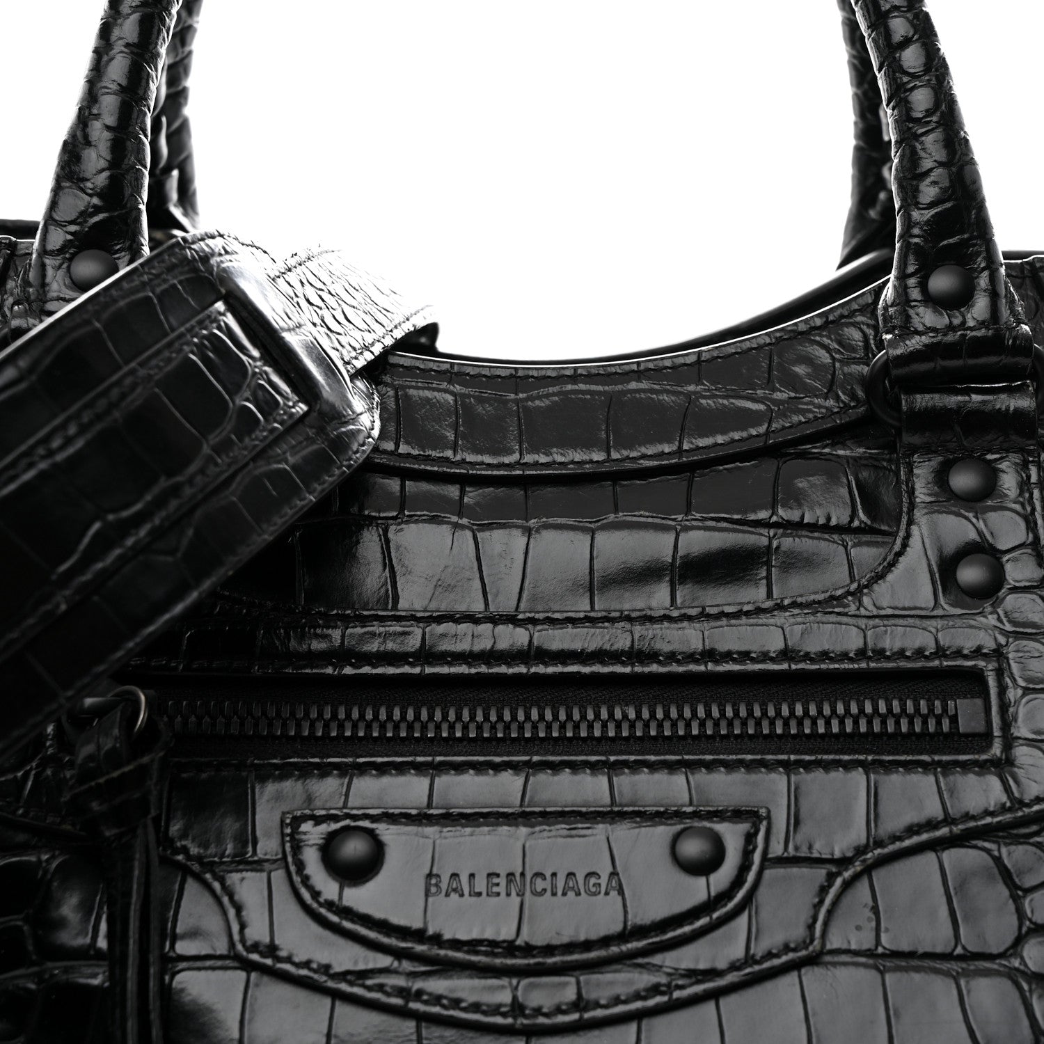 Balenciaga Calfskin Crocodile Embossed Neo Classic Black Hardware Medium City Black 9 of 18