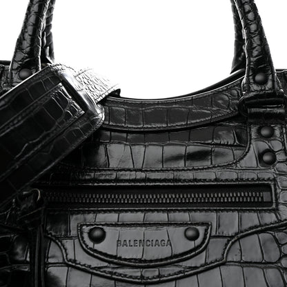 Balenciaga Calfskin Crocodile Embossed Neo Classic Black Hardware Medium City Black 9 of 18