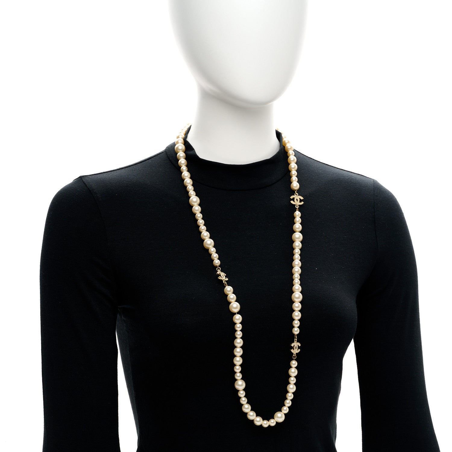 Chanel Pearl Multistrand CC Long Necklace Pearly White 2 of 5