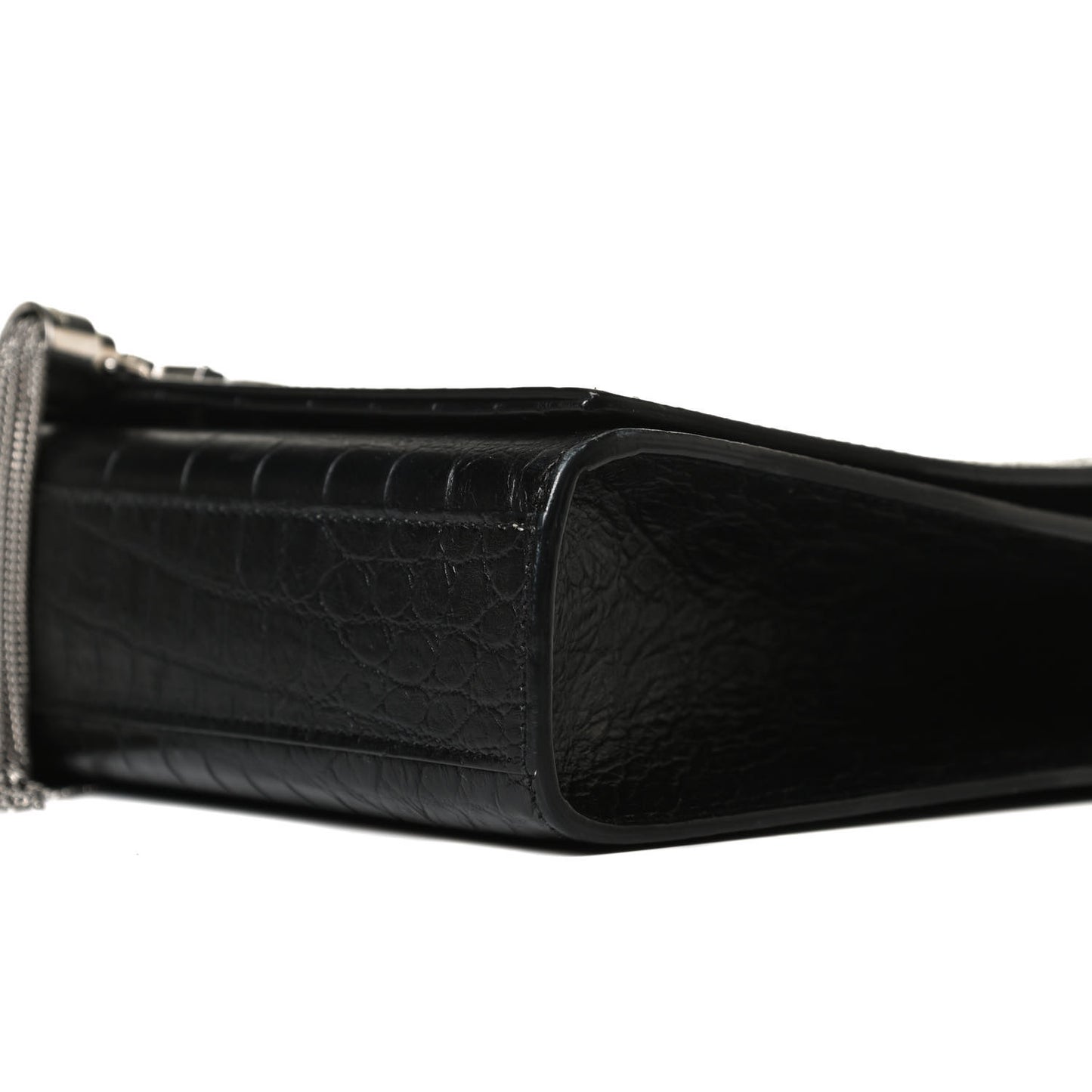 Calfskin Crocodile Embossed Medium Classic Monogram Kate Tassel Satchel Black