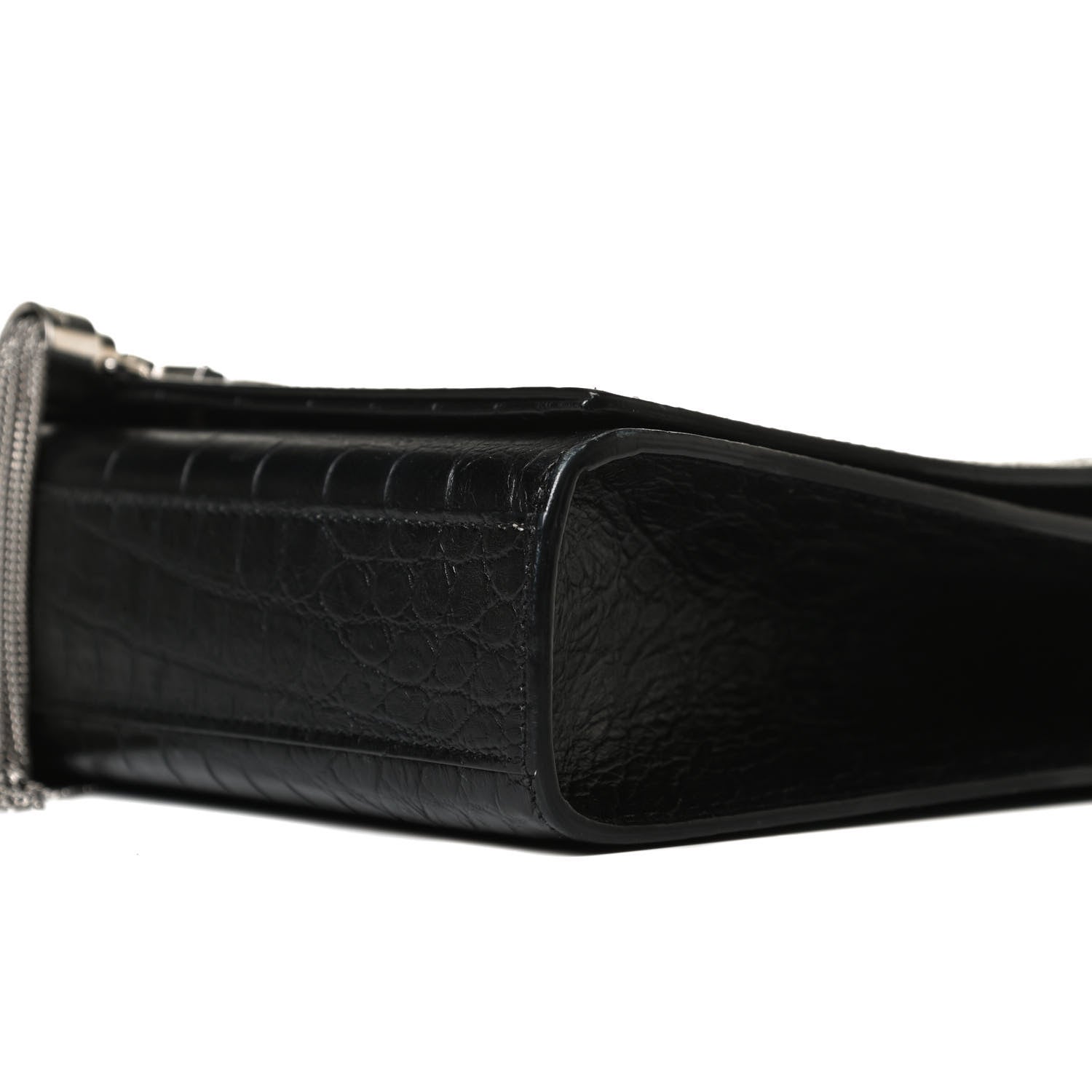 Saint Laurent Calfskin Crocodile Embossed Medium Classic Monogram Kate Tassel Satchel Black 9 of 13