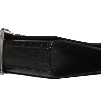 Saint Laurent Calfskin Crocodile Embossed Medium Classic Monogram Kate Tassel Satchel Black 9 of 13