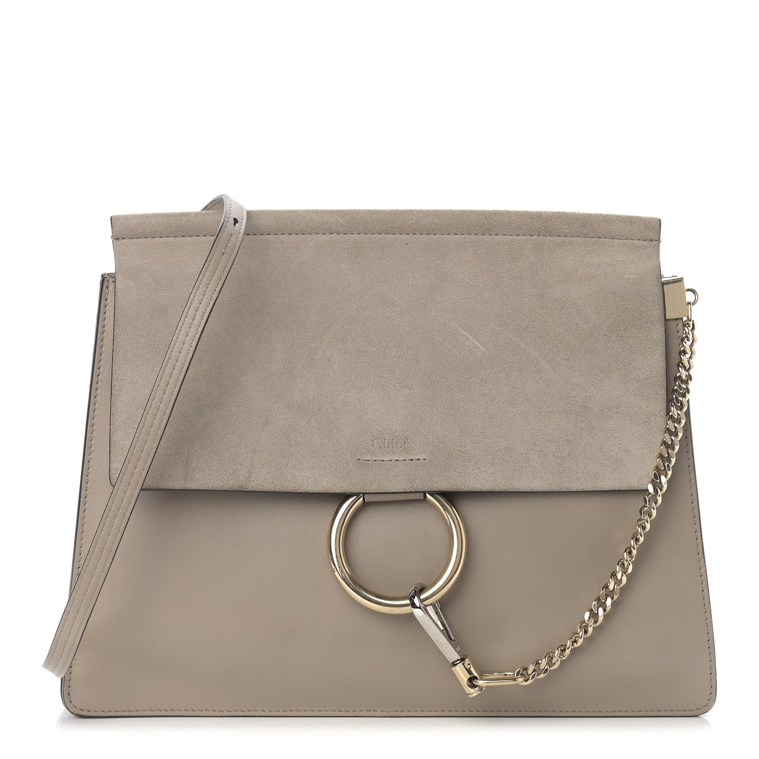 Chloe Calfskin Suede Medium Faye Shoulder Bag Motty Grey 1 of 11