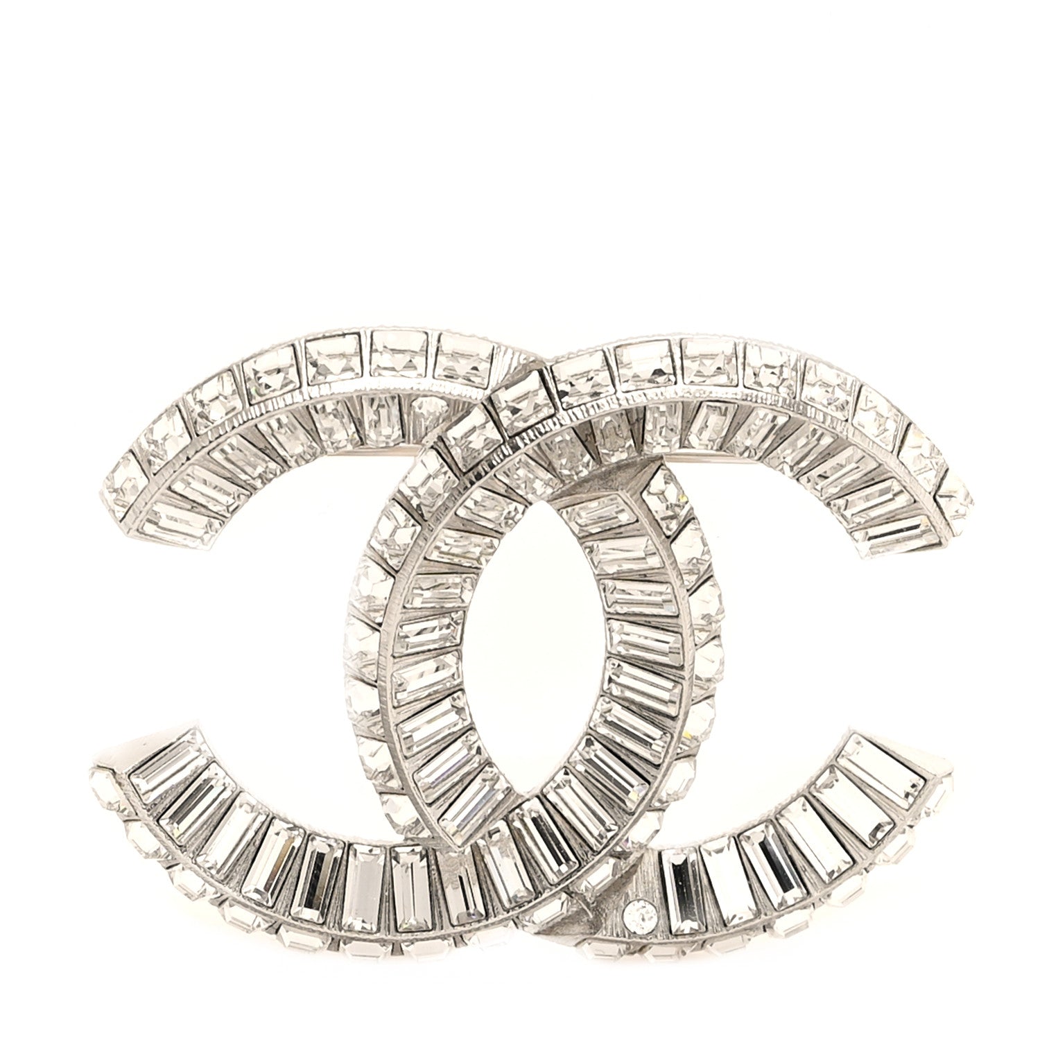 Chanel Baguette Crystal CC Brooch Silver 1 of 3