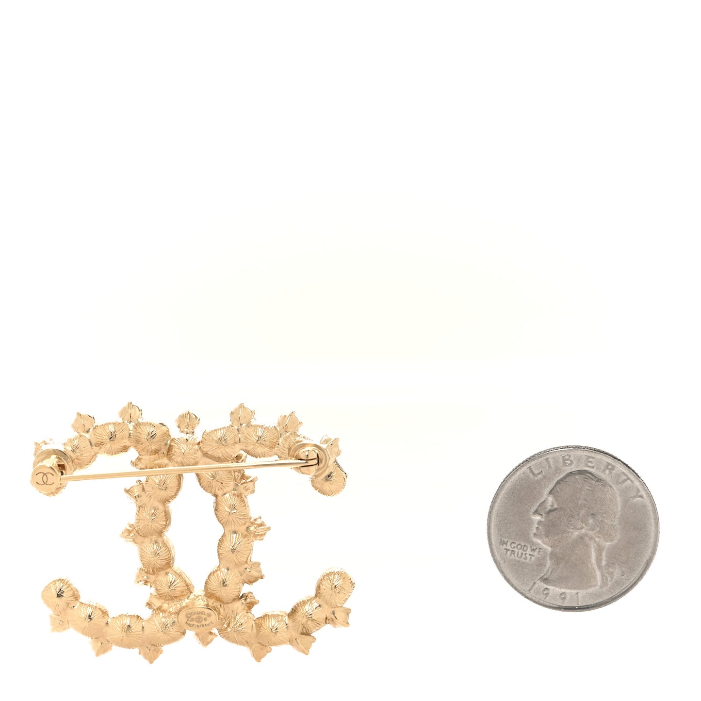 Pearl Crystal CC Brooch Gold