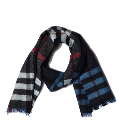 Burberry Wool Reversible Color Check Scarf Blue Stone 1 of 5