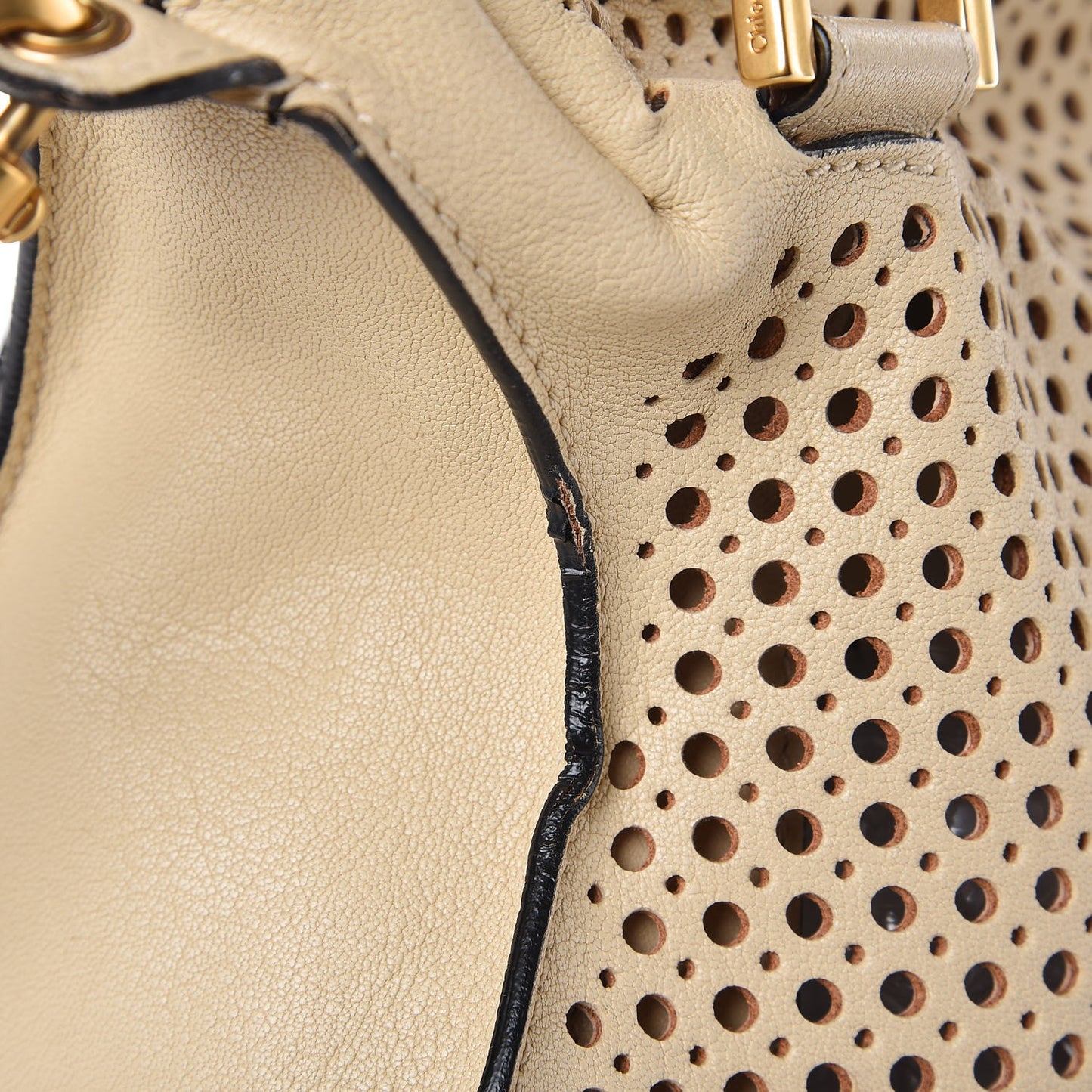 Calfskin Perforated Medium Marcie Satchel Beige