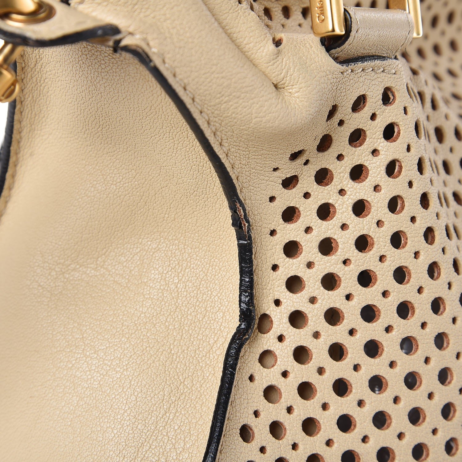 Chloe Calfskin Perforated Medium Marcie Satchel Beige 13 of 17