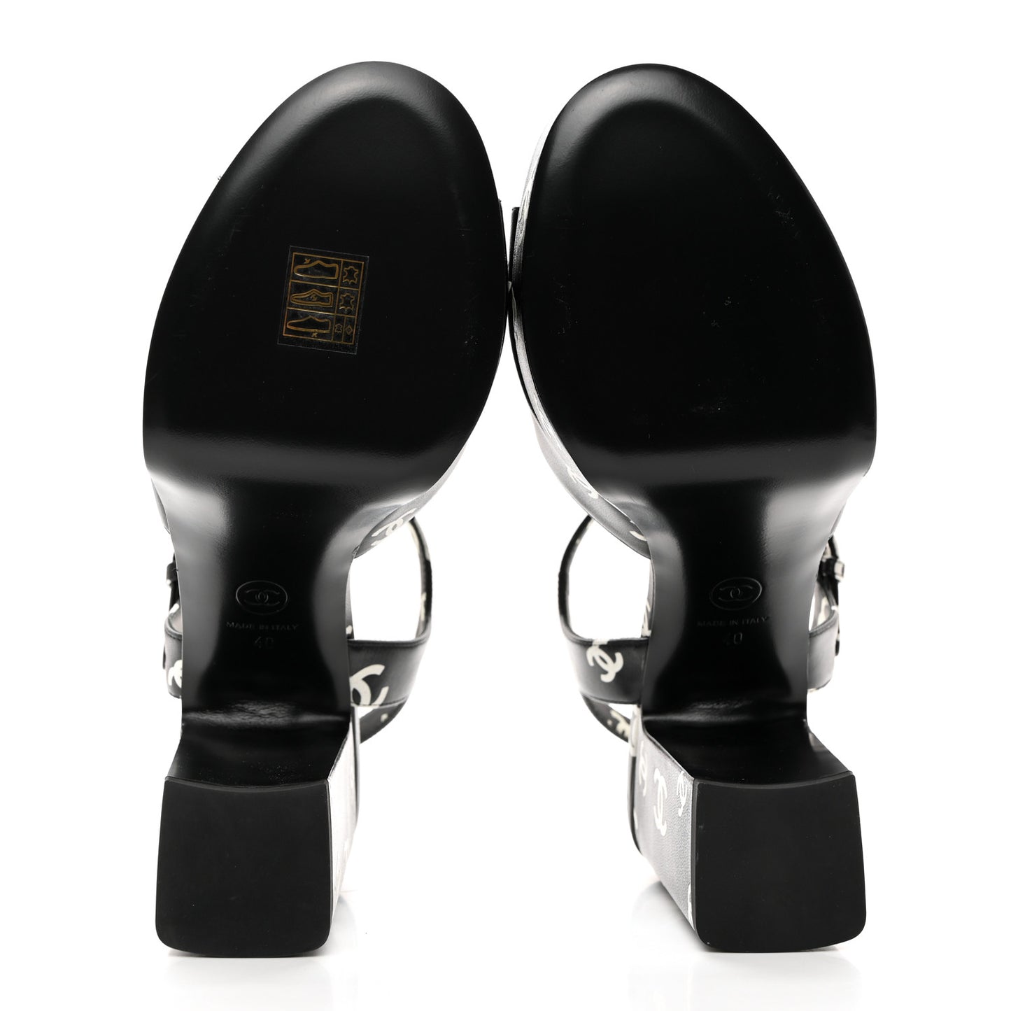 Printed Lambskin CC Platform Sandals 40 Black White