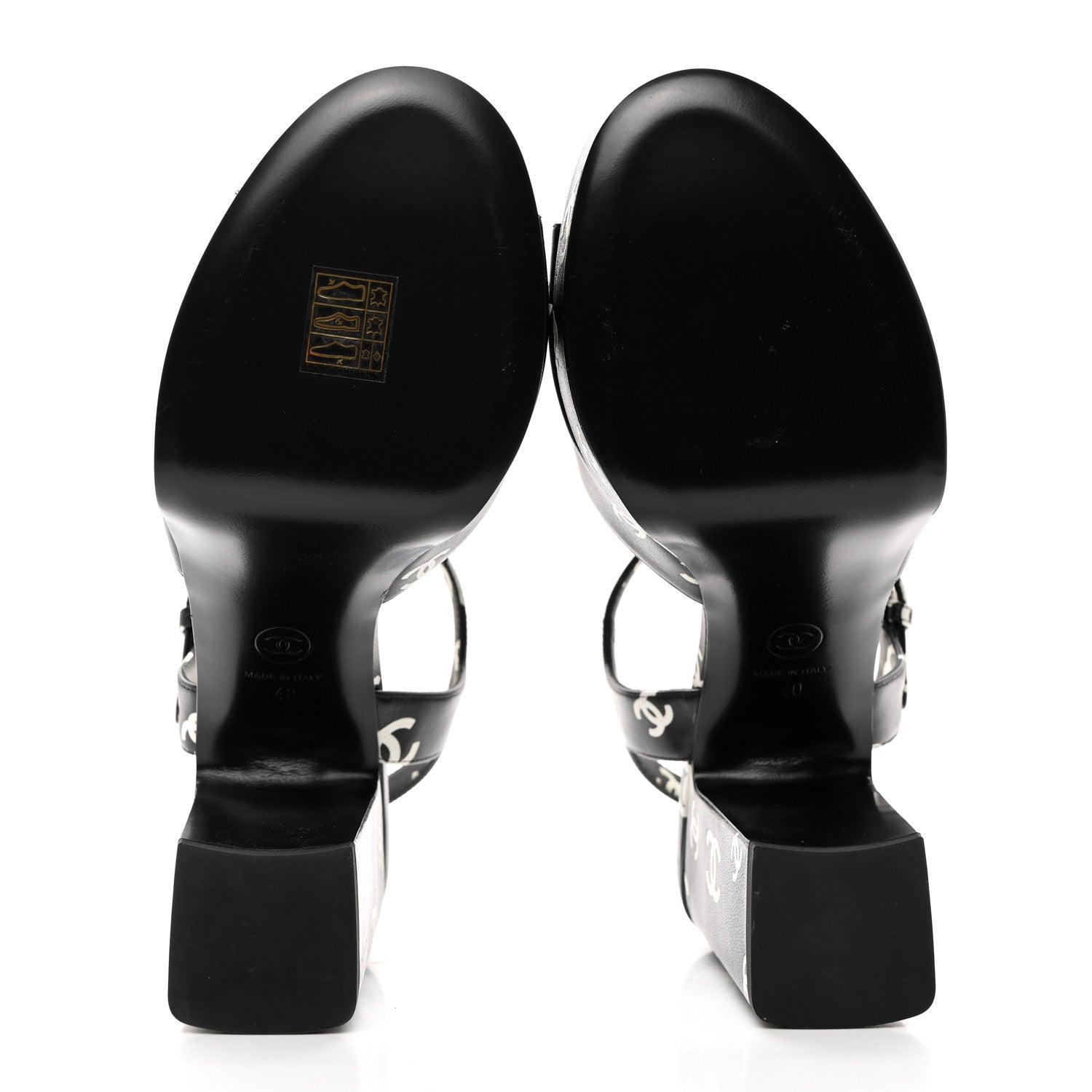 Chanel Printed Lambskin CC Platform Sandals 40 Black White 5 of 9