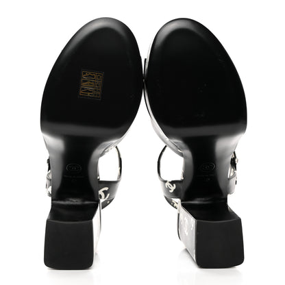 Chanel Printed Lambskin CC Platform Sandals 40 Black White 5 of 9