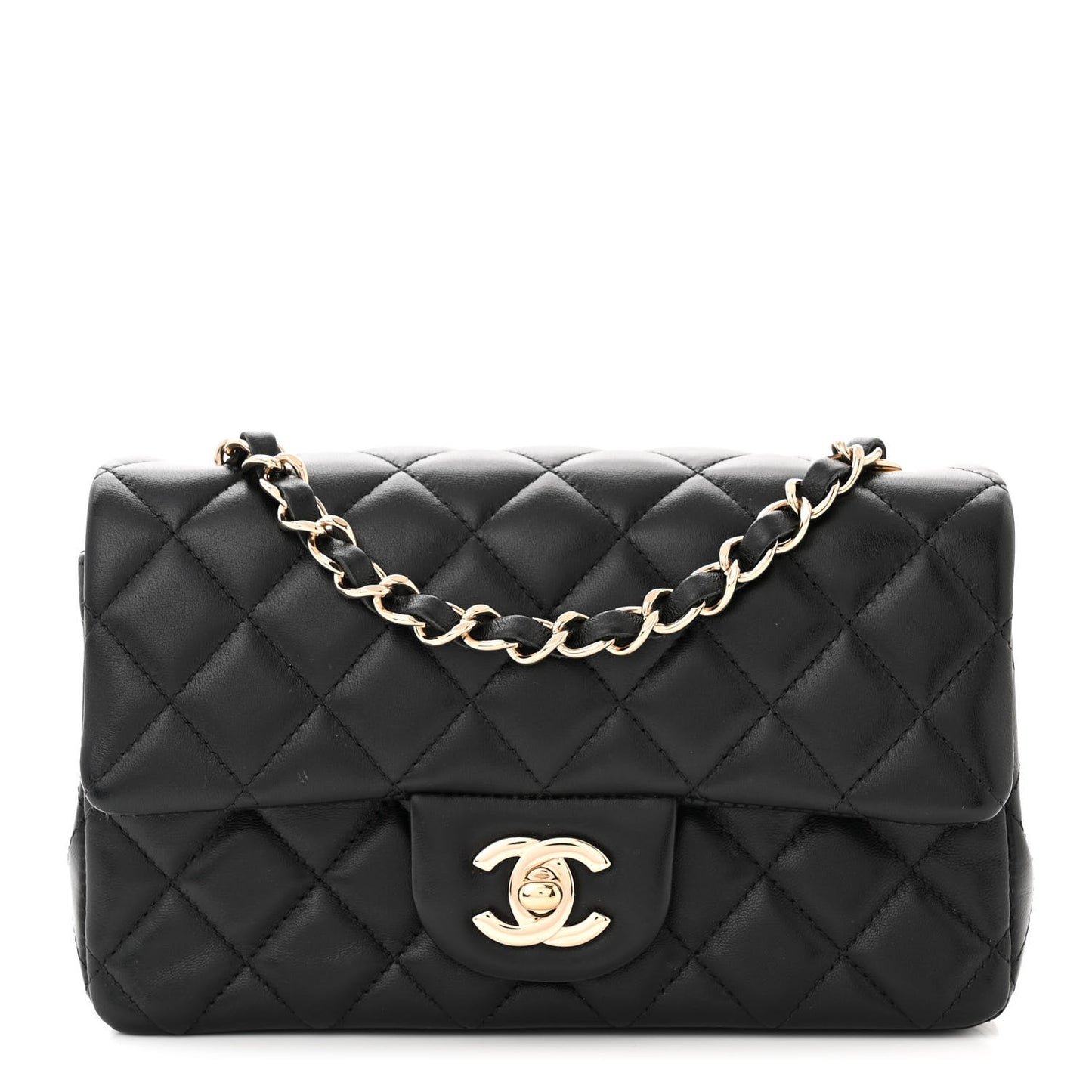 Lambskin Quilted Mini Rectangular Flap Black