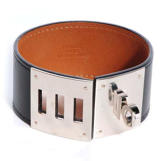 Hermes Chamonix Leather Kelly Dog Bracelet Black 3 of 7