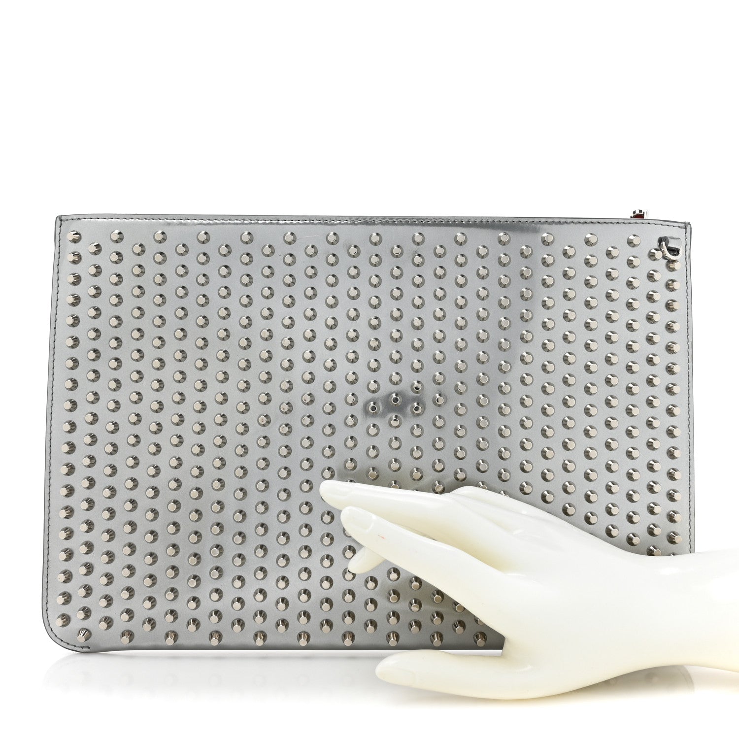 Christian Louboutin Metallic Calfskin Quadro Spikes Loubiclutch Silver 2 of 12