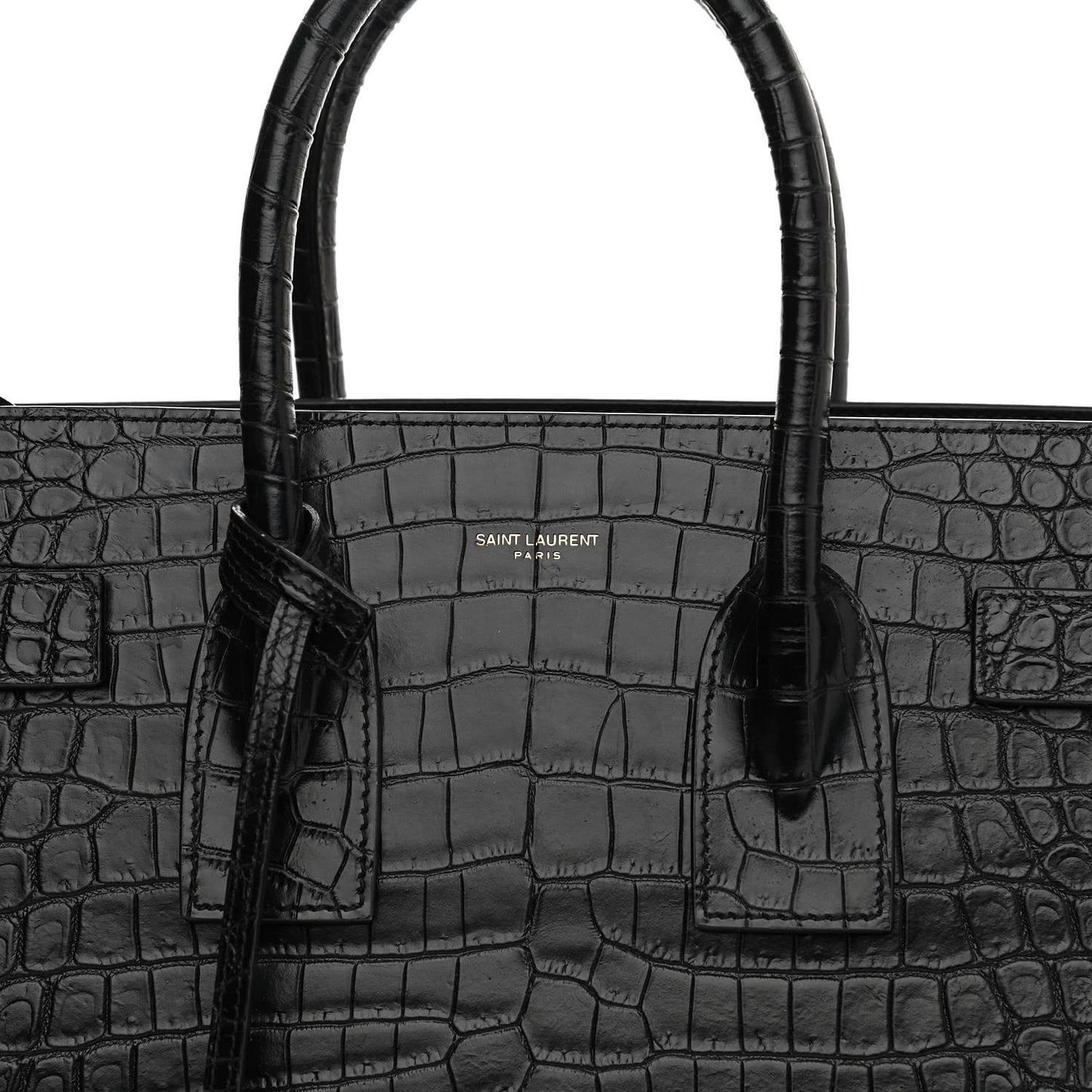 Calfskin Crocodile Embossed Small Sac de Jour Black