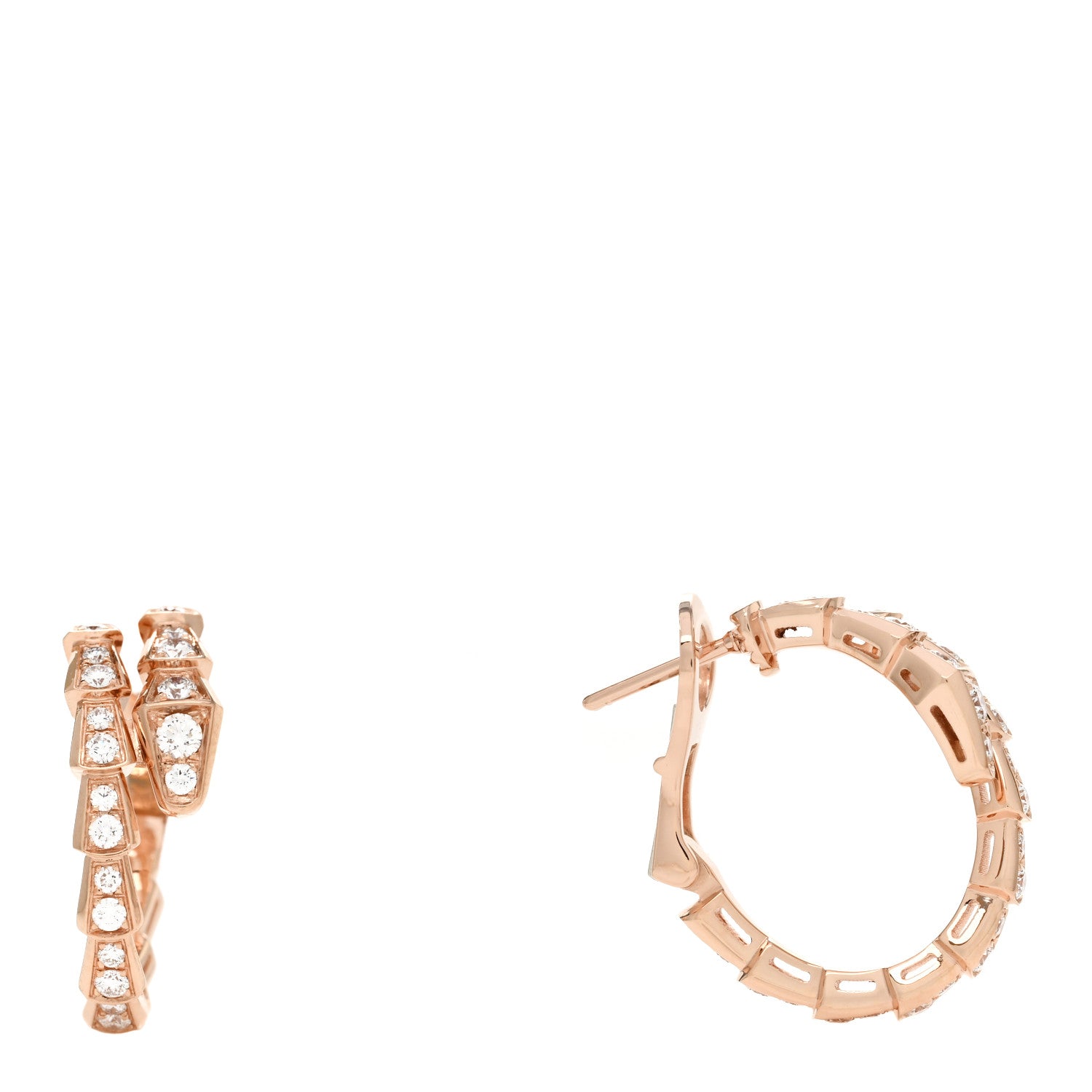 Bulgari 18K Rose Gold Diamond Serpenti Viper Hoop Pave Earrings 1 of 4