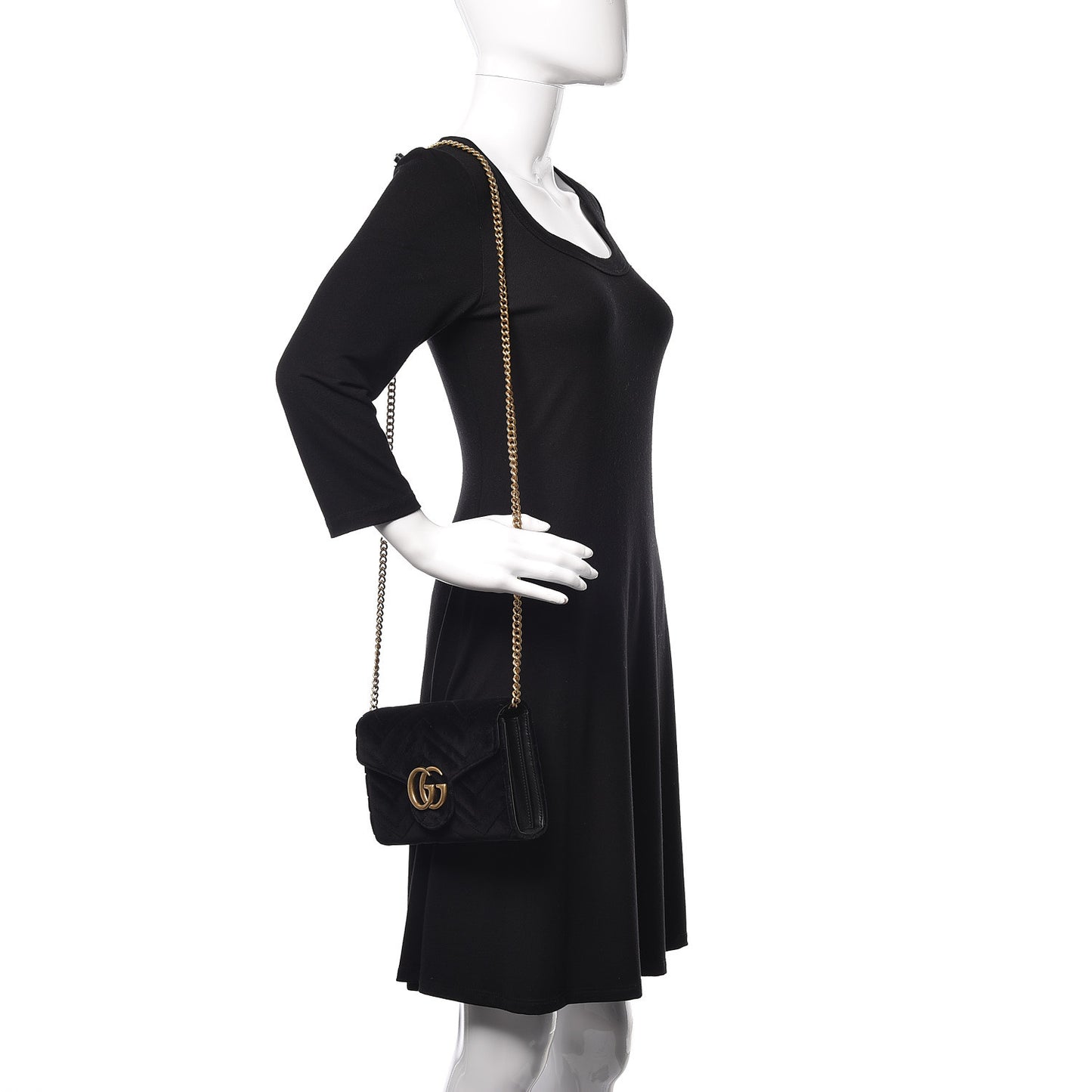 Velvet Matelasse GG Marmont Chain Wallet Black